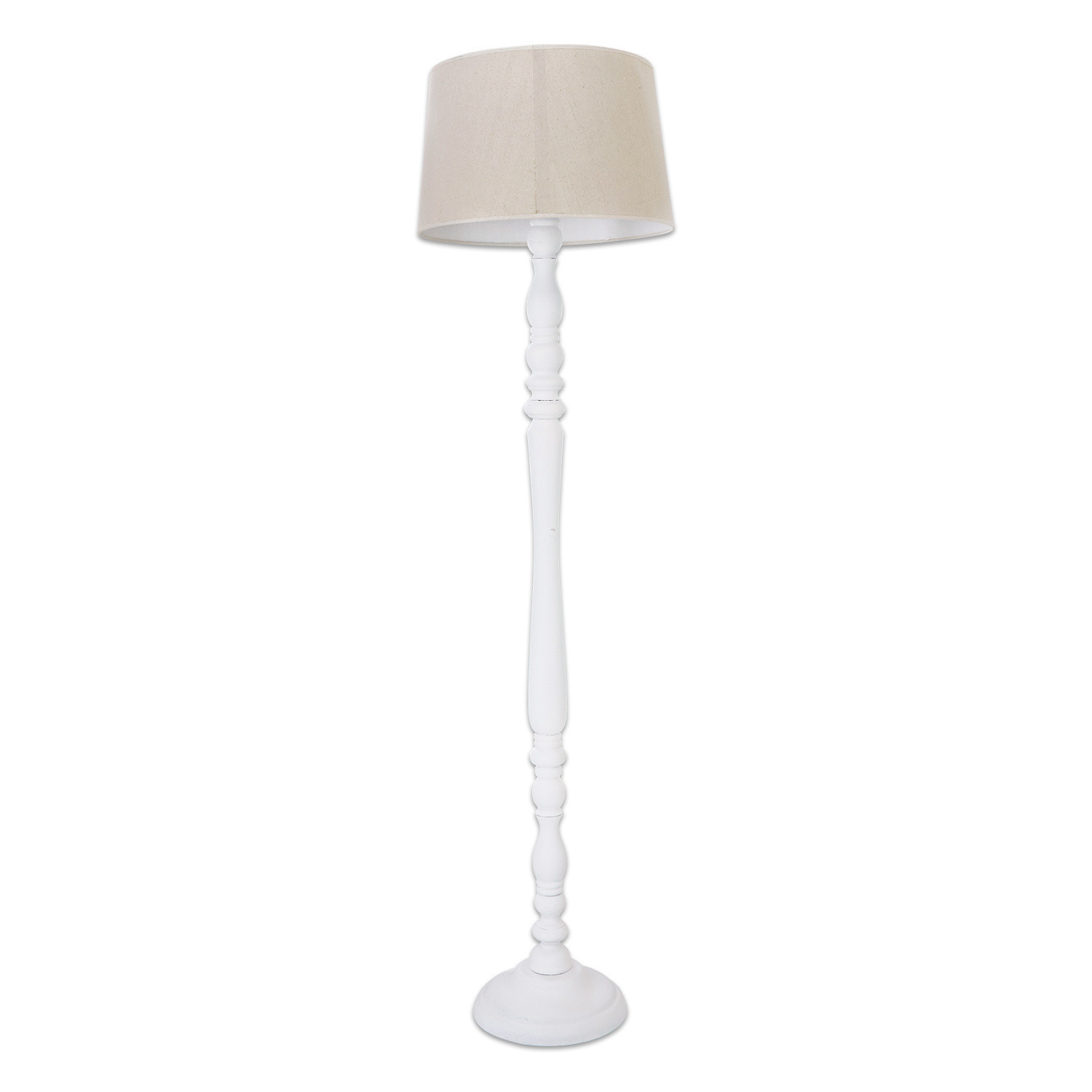 Stehlampe Statford Weiße Stehlampe aus Holz mit beigem Lampenschirm, klassisches Design für Wohnzimmer