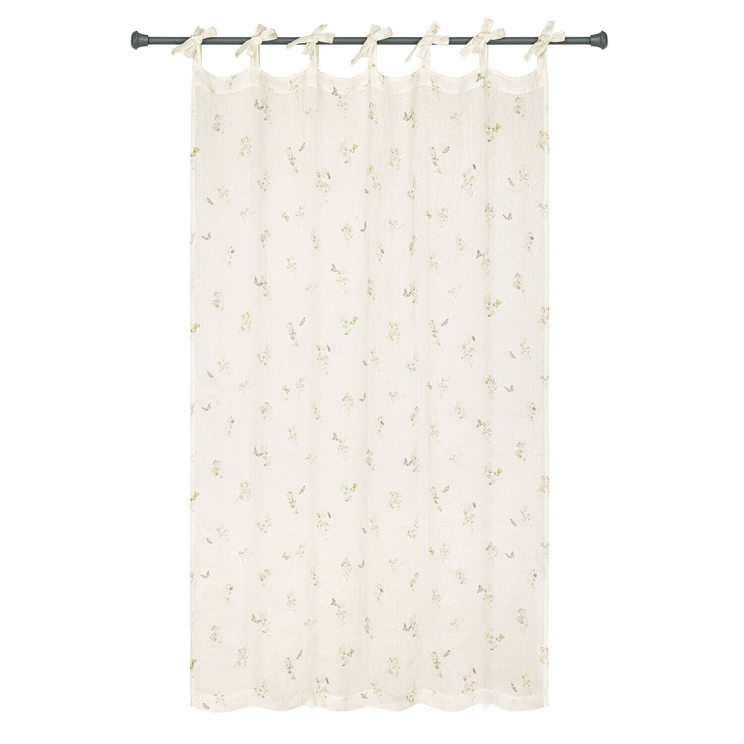 Leichter cremefarbener Vorhang aus Leinen mit zartem Blumenmuster und Schleifen