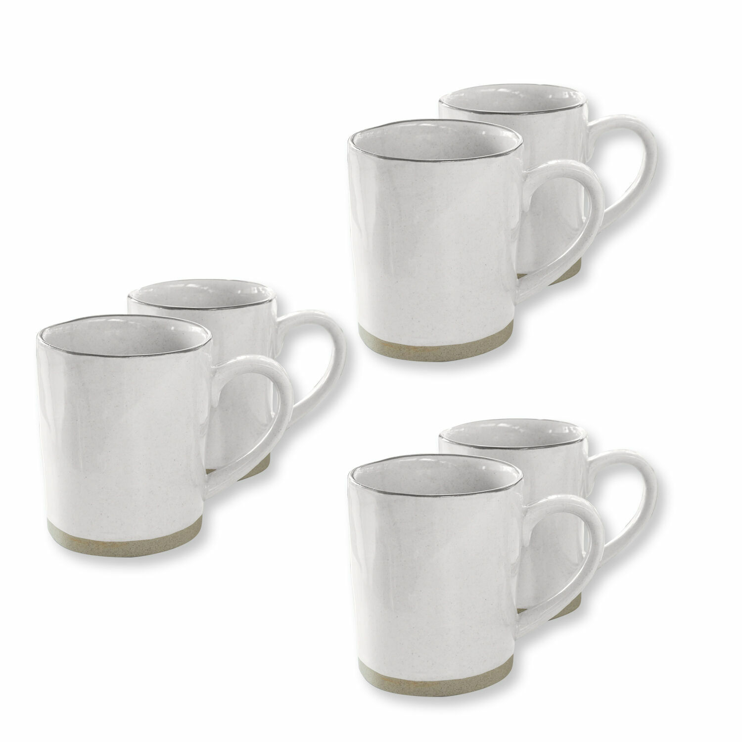 weiß 6er Set weiße Keramiktassen Biarritz mit grauem Rand für Kaffee und Tee