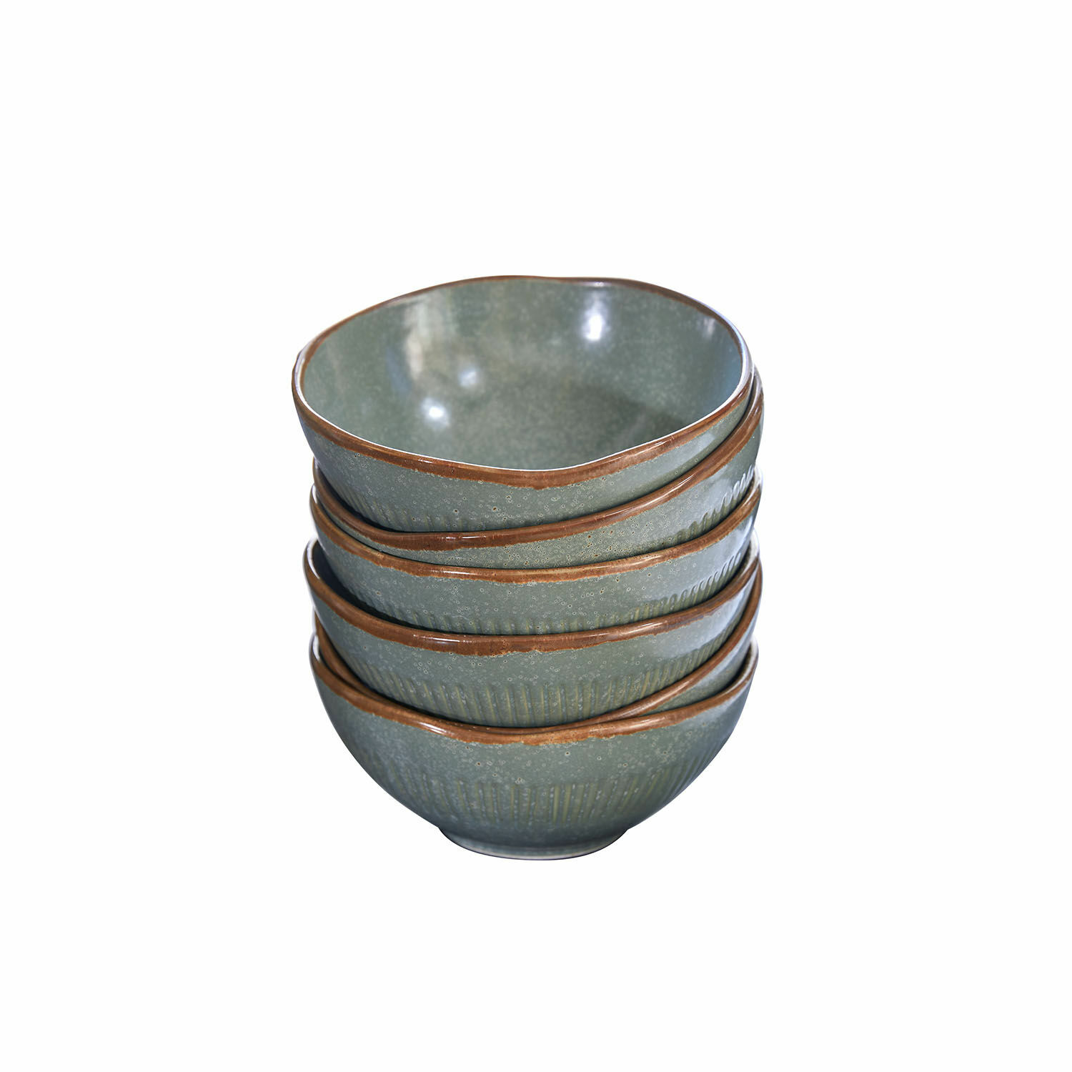 6-teiliges Set Keramikschüsseln in Türkis und Braun mit rustikalem Design für die Küche