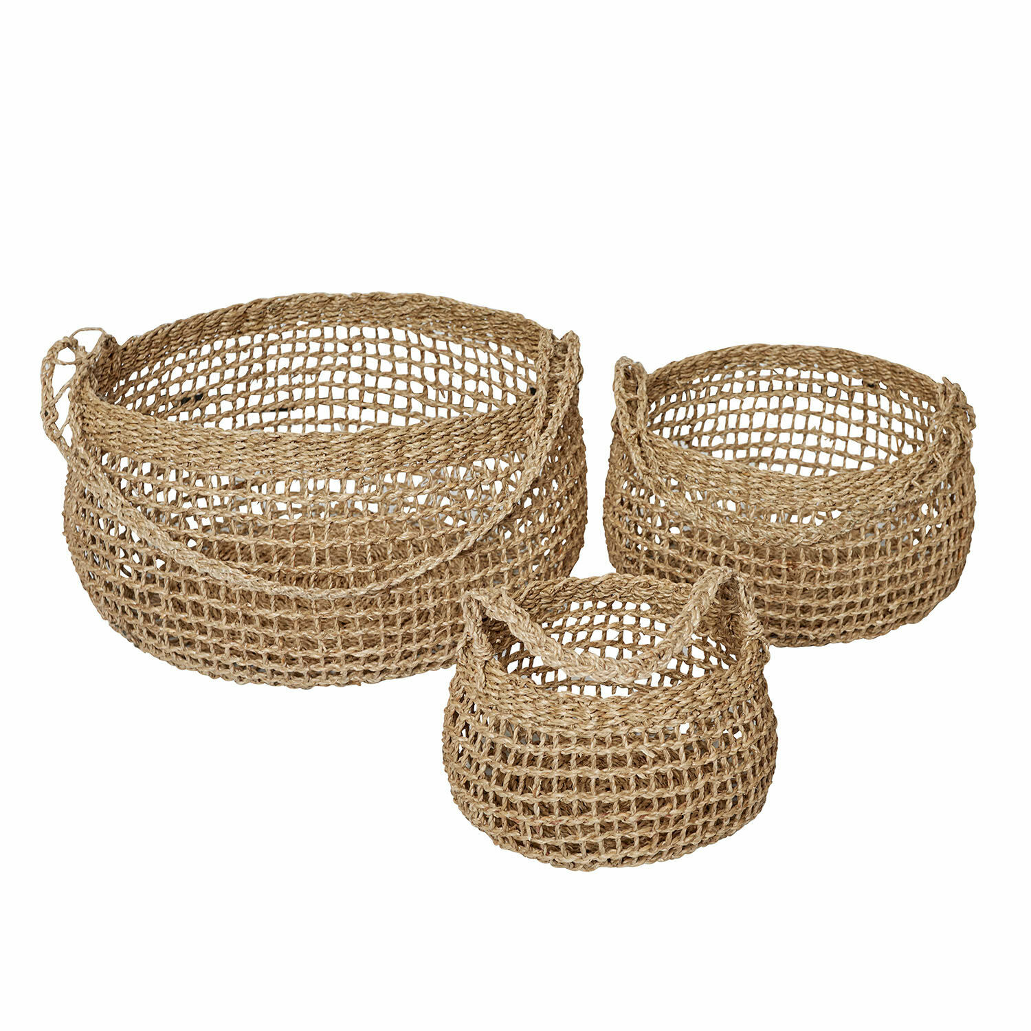 Korb 3er Set Ventourelle Set aus drei runden Jute-Körben in Naturfarbe für Aufbewahrung und Dekoration