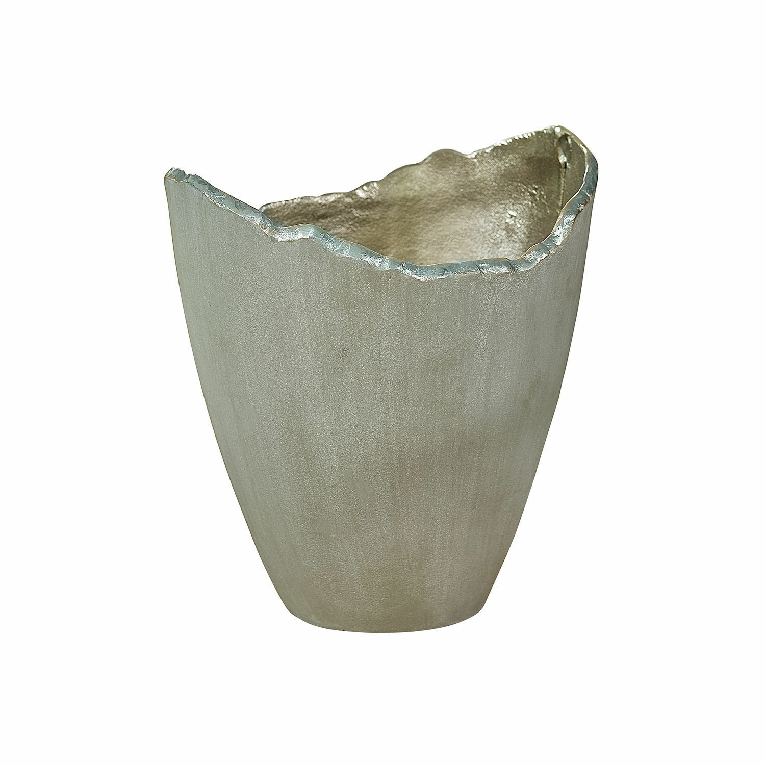Vase Yasillo Dekorative Metallschale in Silber mit unregelmäßigem Rand für stilvolle Wohnakzente