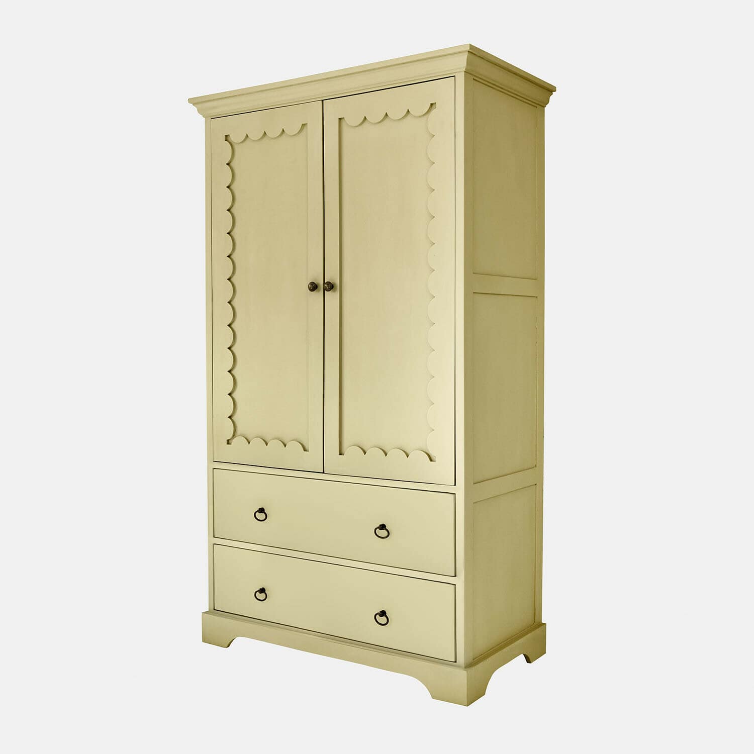Kinderkleiderschrank Frollin Beiger Holzschrank mit zwei Türen und zwei Schubladen, Vintage-Stil Aufbewahrungsmöbel