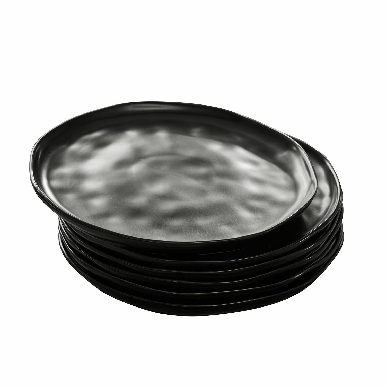 schwarz 6-teiliges Set schwarze Biarritz Keramikteller mit unregelmäßiger Form für modernes Esszimmer