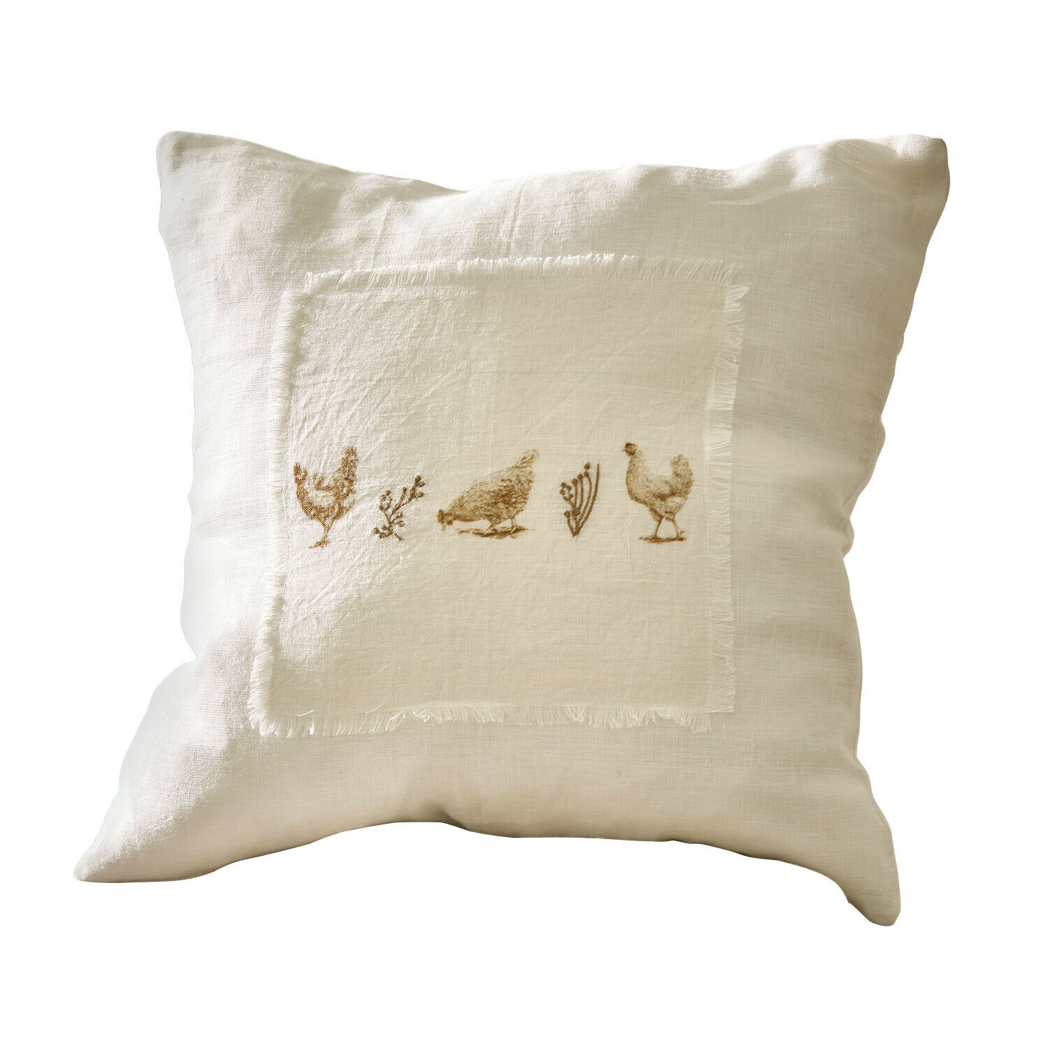 Kissenhülle Chavéreau Beige Leinenkissen mit Hühner- und Pflanzenmotiv, dekorativer Bezug für Wohnzimmer oder Schlafzimmer