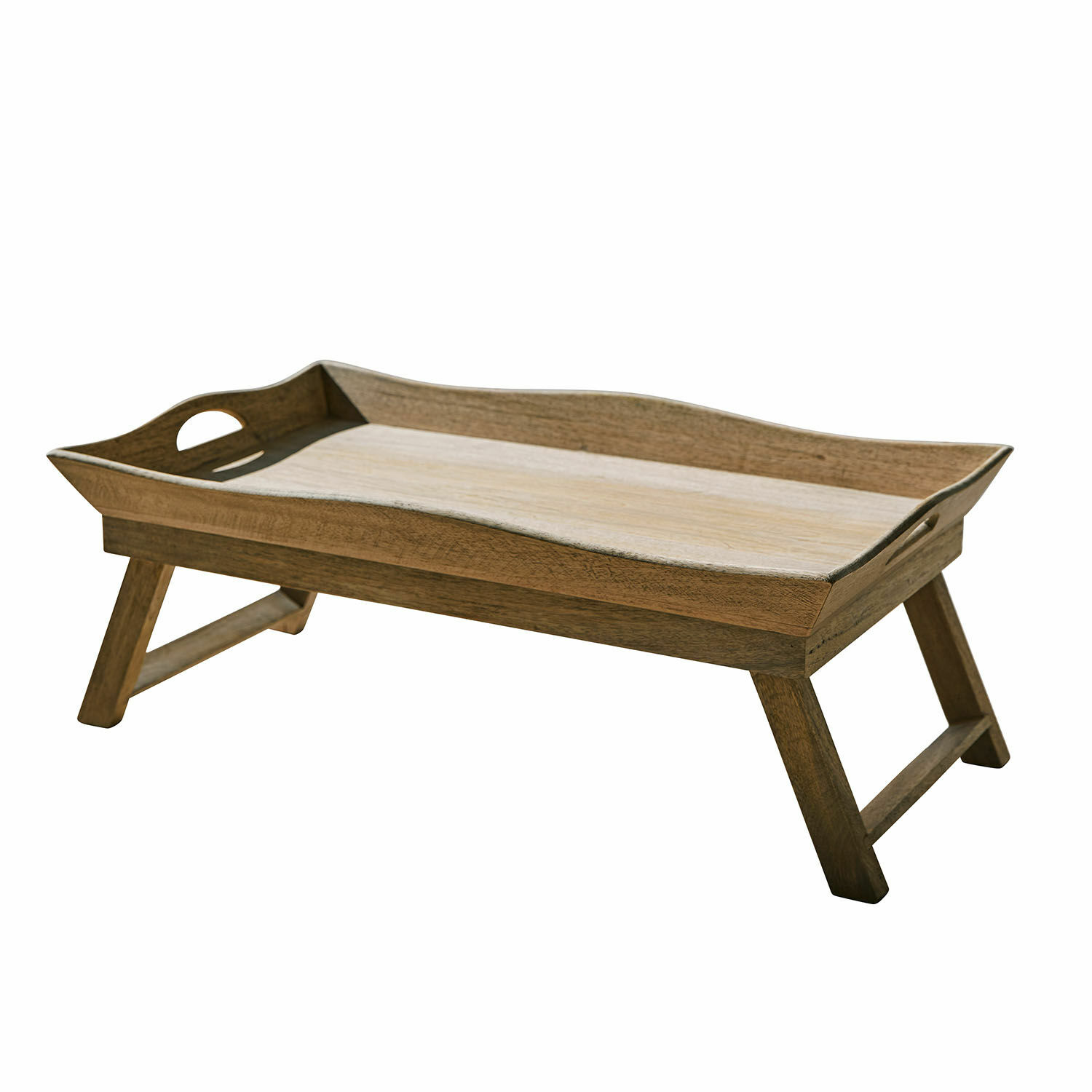 Tablett Maplewick aus Holz in antikbraun mit Klappbeinen, praktisch zum Servieren und Dekorieren