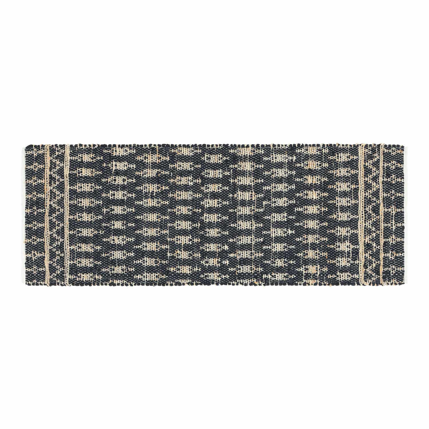 Läufer Frizzy Schwarzer und beiger gewebter Teppich mit geometrischem Muster, ideal für Wohnräume