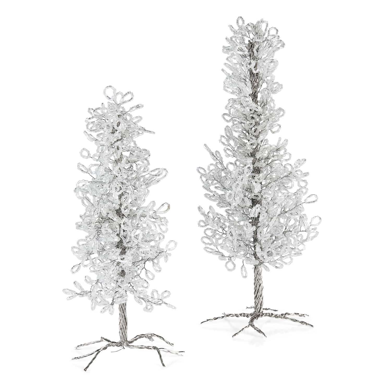 Deko-Bäume 2er Set Grenville Dekorative Bäumchen aus transparenten Perlen auf Metallfuß, festliche Weihnachtsdeko