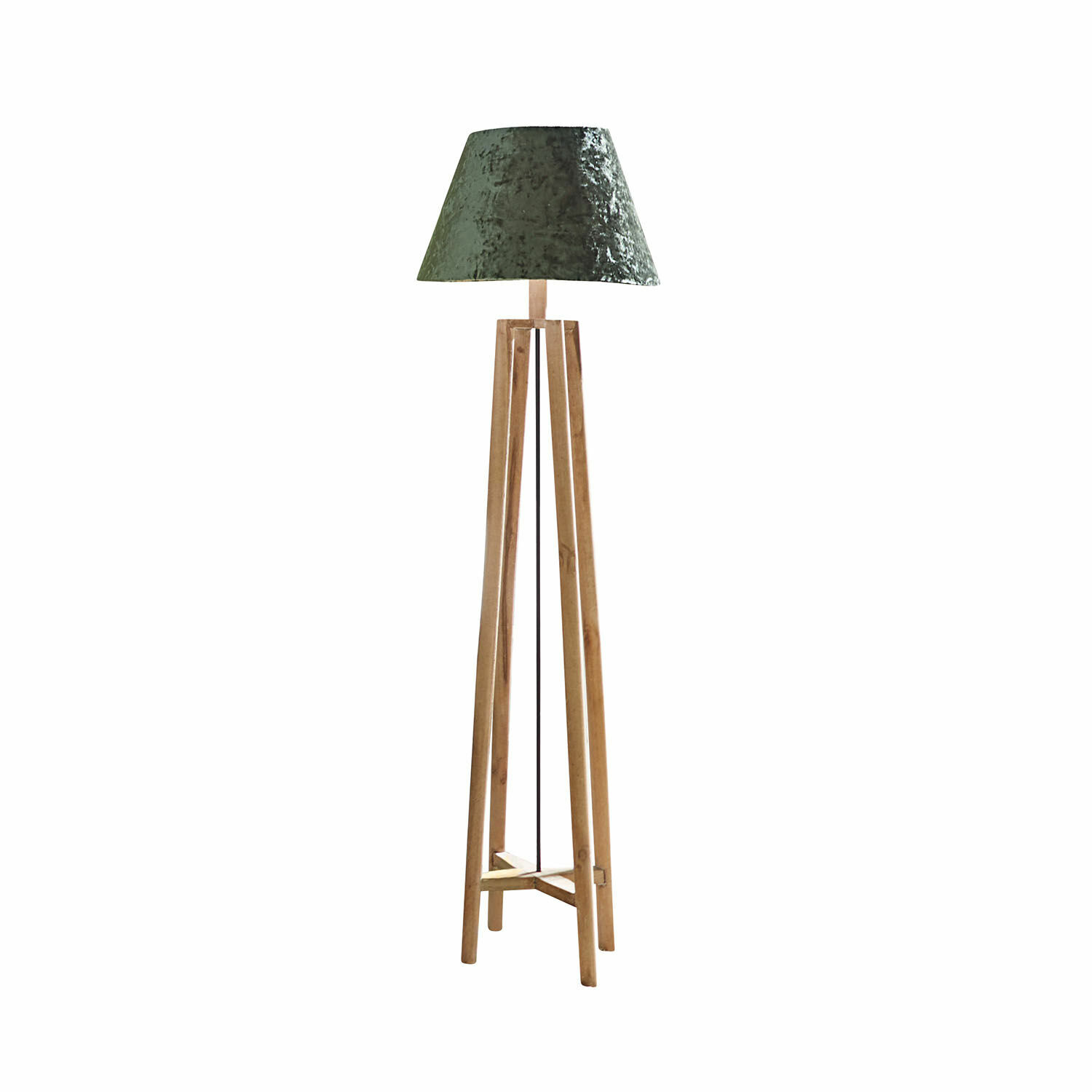 braun/grün Stehlampe Edgewood mit braunem Holzgestell und grünem Lampenschirm, modernes Wohnaccessoire