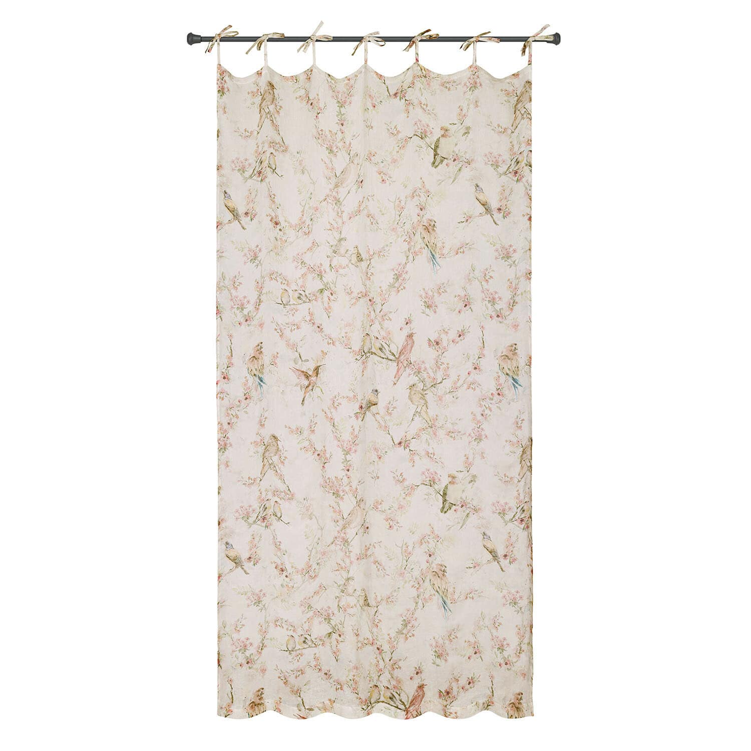 Gardine Florémont Leichter Vorhang in Creme mit Vogel- und Blumenmuster, dekorativer Fensterschmuck