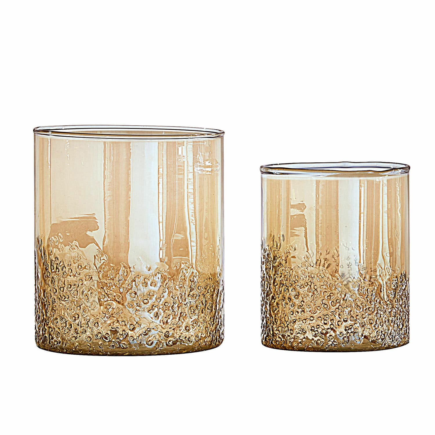 Windlicht 2er Set Plélo Set aus zwei bernsteinfarbenen Gläsern mit strukturierter Unterseite, elegante Trinkgläser