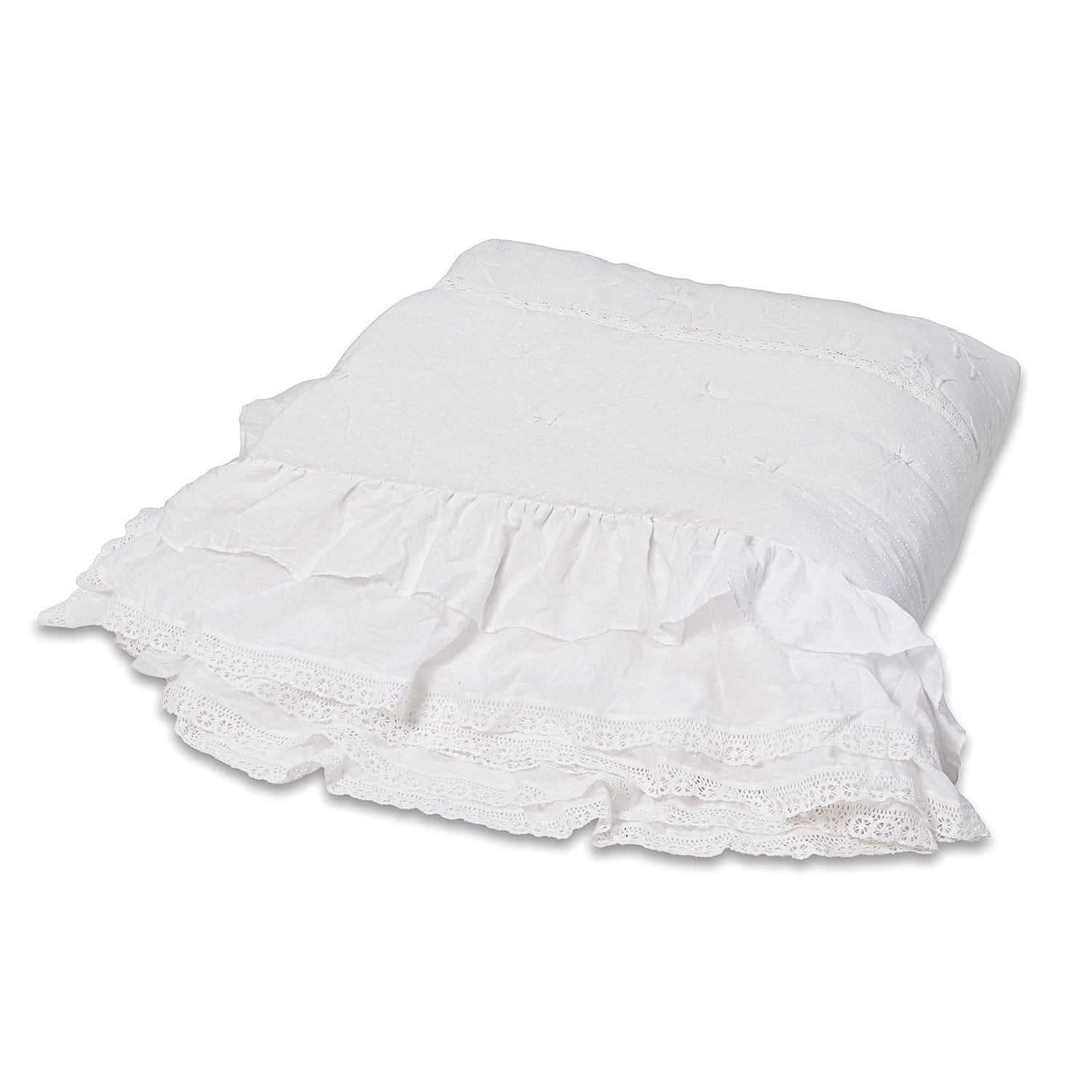 Quilt Pittefaux Weiße Baumwollkissen mit Rüschen und Spitze, dekorativ für Wohnzimmer oder Schlafzimmer