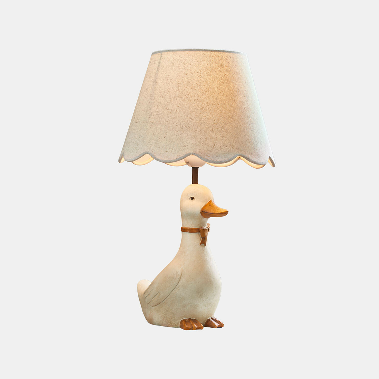 Kindertischlampe Tillyboo Tischlampe mit beigem Lampenschirm und weißer Entenfigur als Sockel mit orangefarbenem Schnabel