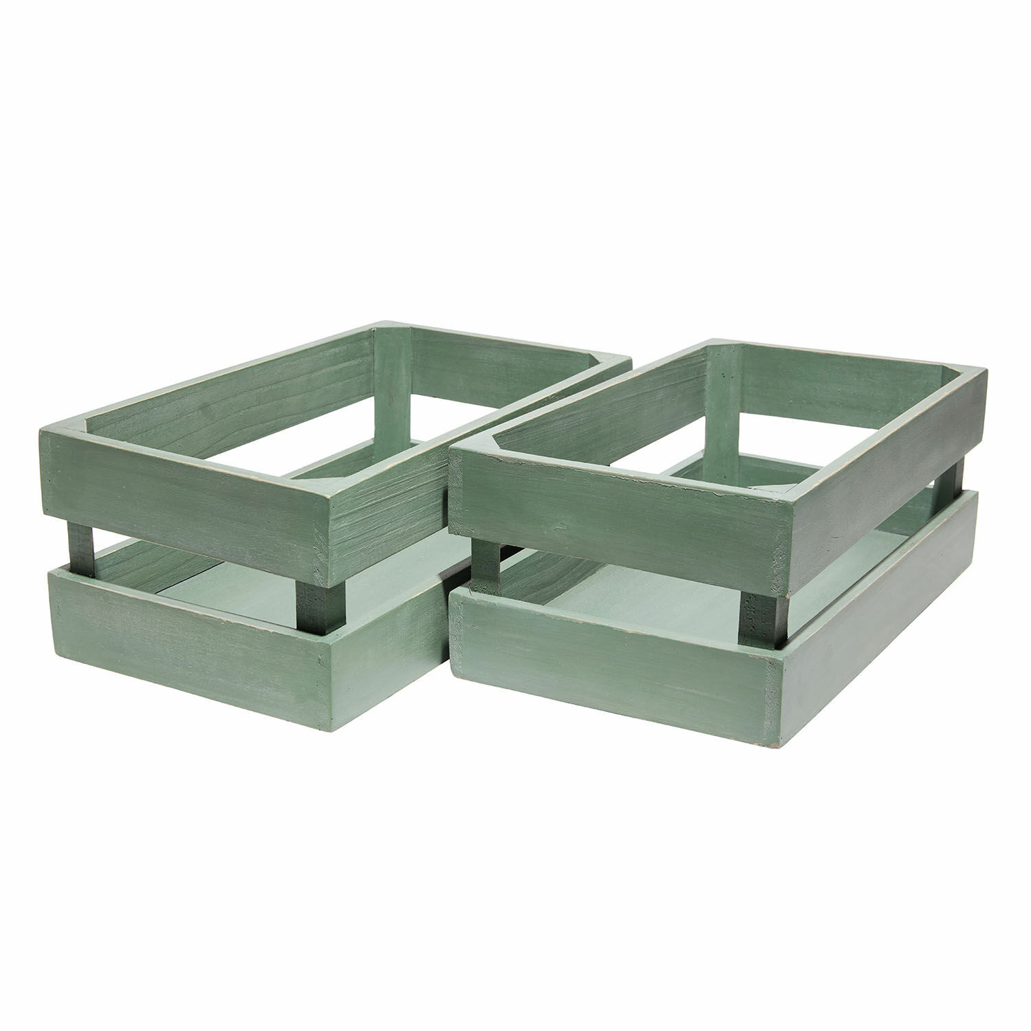 Korb 2er Set Éclairon Set aus zwei grünen Holzboxen zum Aufbewahren, dekorativer Organizer für Zuhause