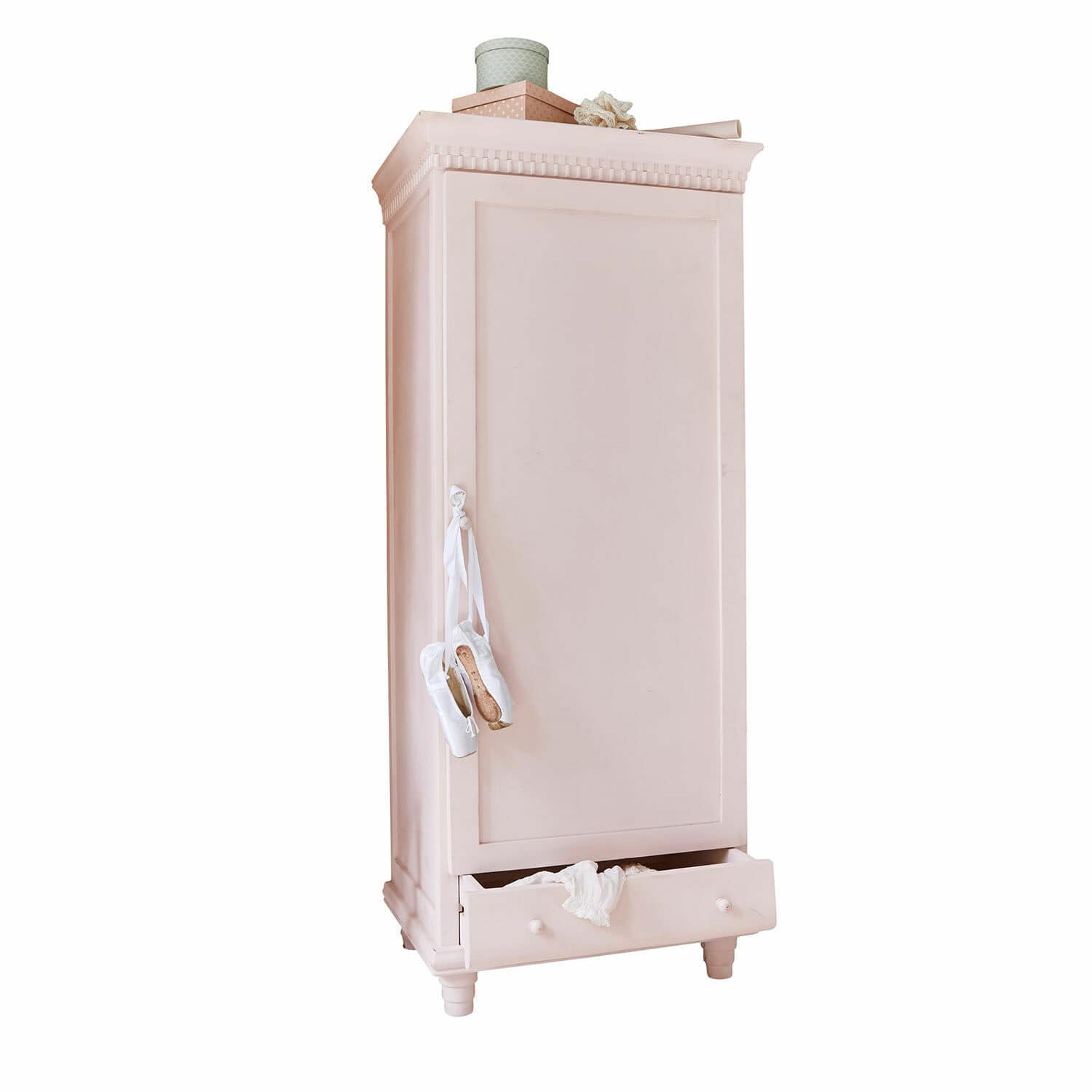 Kleiderschrank Solevreux Rosa Holzschrank mit Schublade und Ballettschuhhalter, Vintage-Aufbewahrungsmöbel