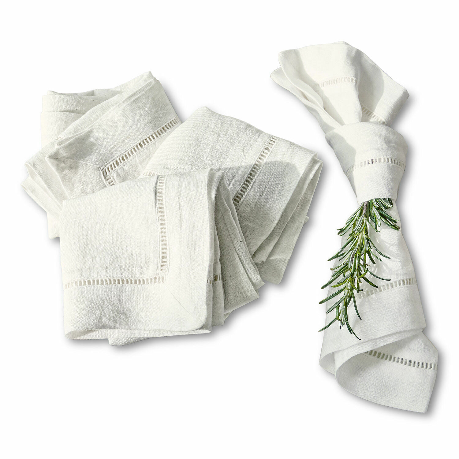 weiß 4er Set weiße Leinen-Servietten Covent Garden mit dekorativer Lochstickerei, elegante Tischtextilien