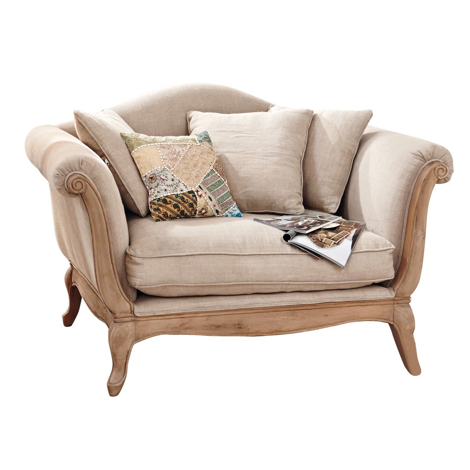 Sessel Sumerset Beiges Sofa mit Holzrahmen und weichen Kissen im Vintage-Stil für Wohnzimmer
