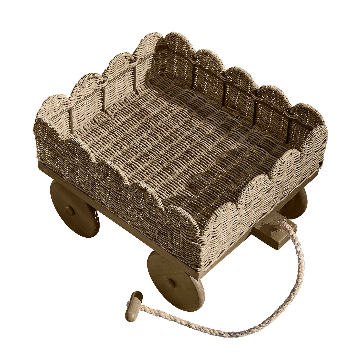 Kinderbollerwagen Whimsywood Wagen aus natürlichem Weidengeflecht und Holz mit Zugseil, dekorativ und praktisch