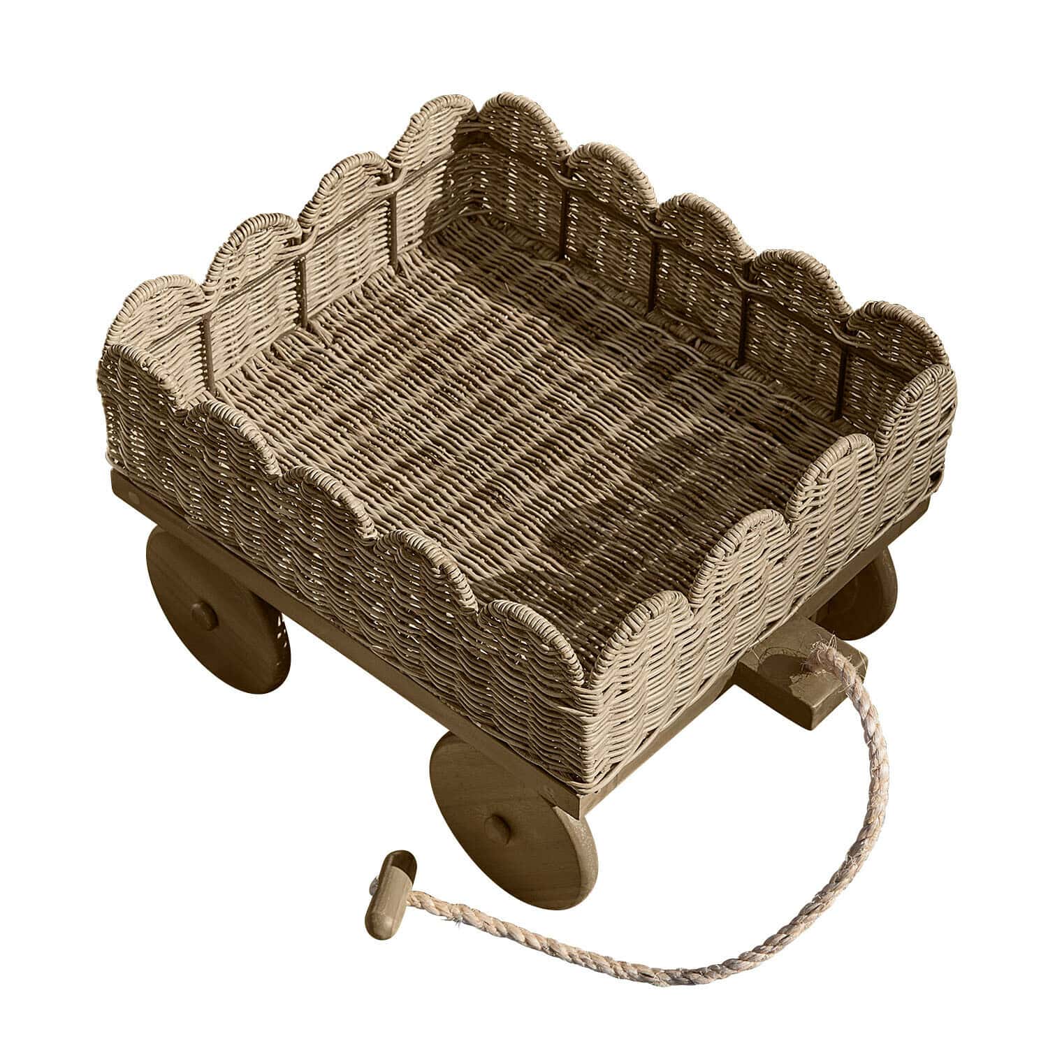 Kinderbollerwagen Whimsywood Wagen aus natürlichem Weidengeflecht und Holz mit Zugseil, dekorativ und praktisch