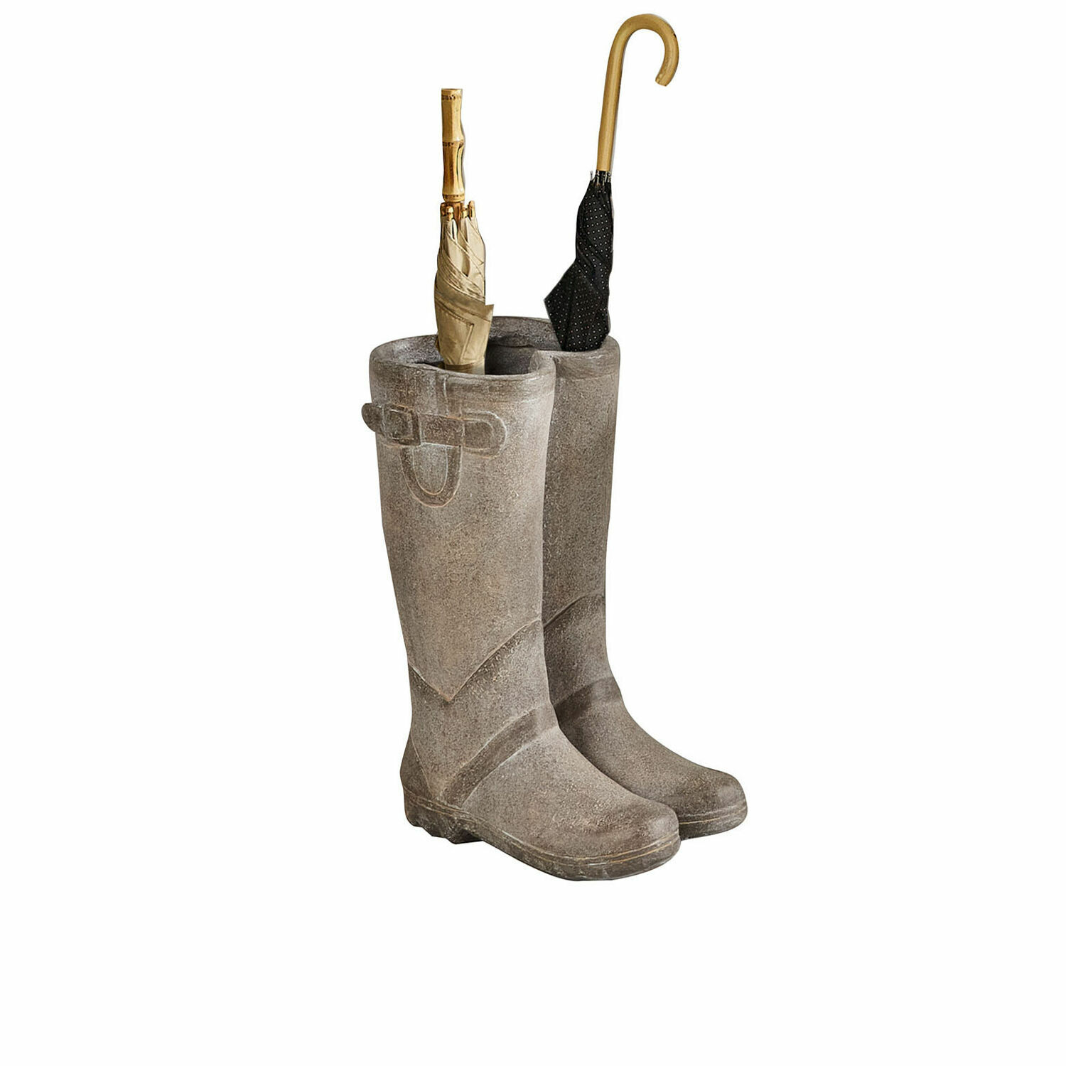 Schirmständer Ivelix Regalständer in Form grauer Gummistiefel mit zwei Bambusgriff-Regenschirmen