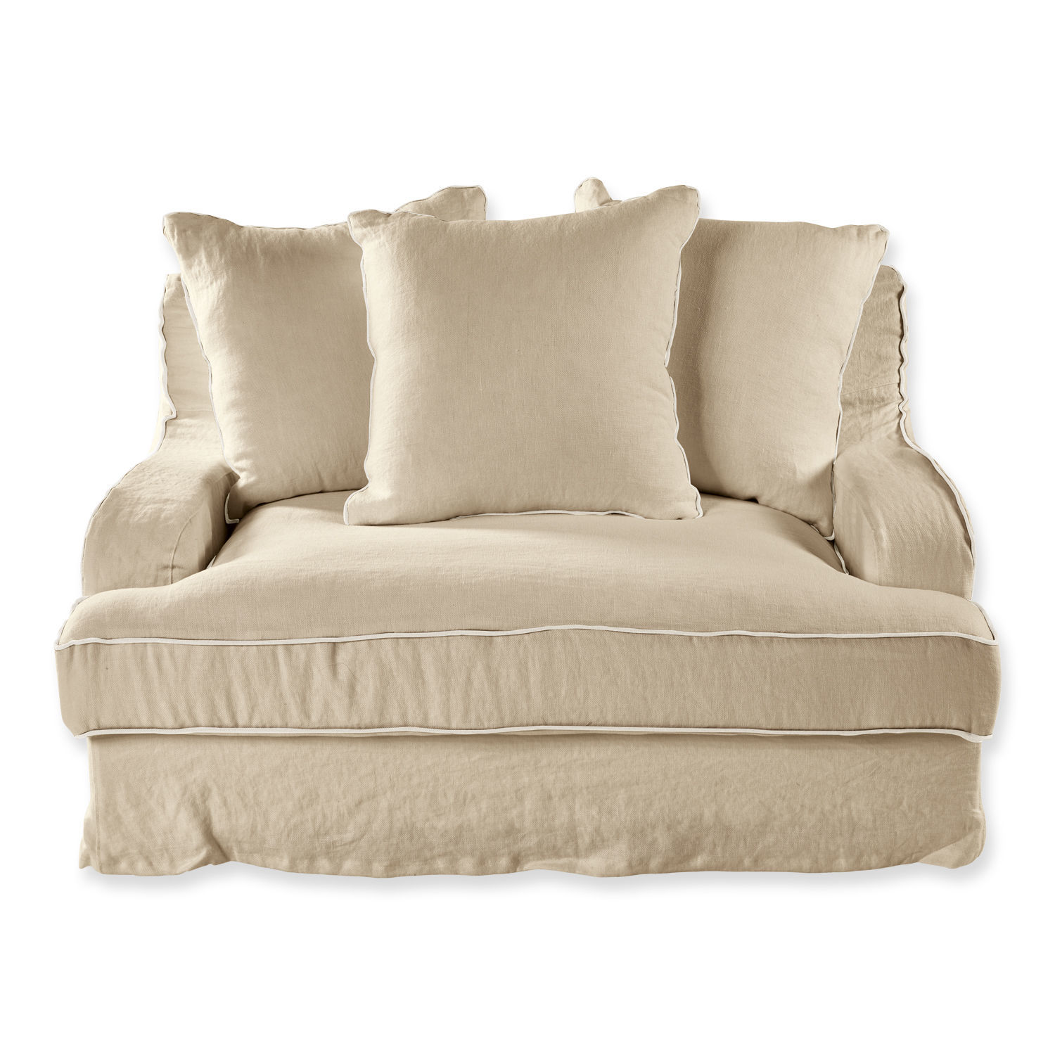 creme Sofa Monaco in cremefarbenem Leinenstoff mit weichen Kissen, bequem fürs Wohnzimmer
