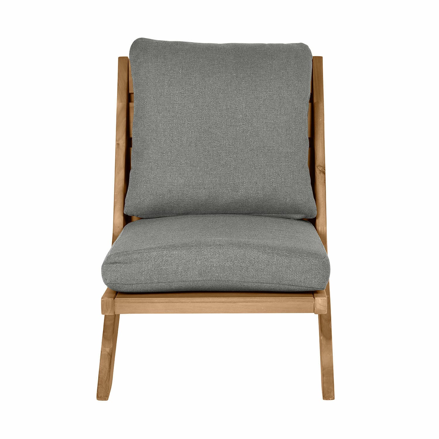 Loungestuhl FSC®-100% Montivaux Stuhl mit Holzrahmen und grauen Stoffpolstern, moderner Sitzmöbel für Wohnzimmer