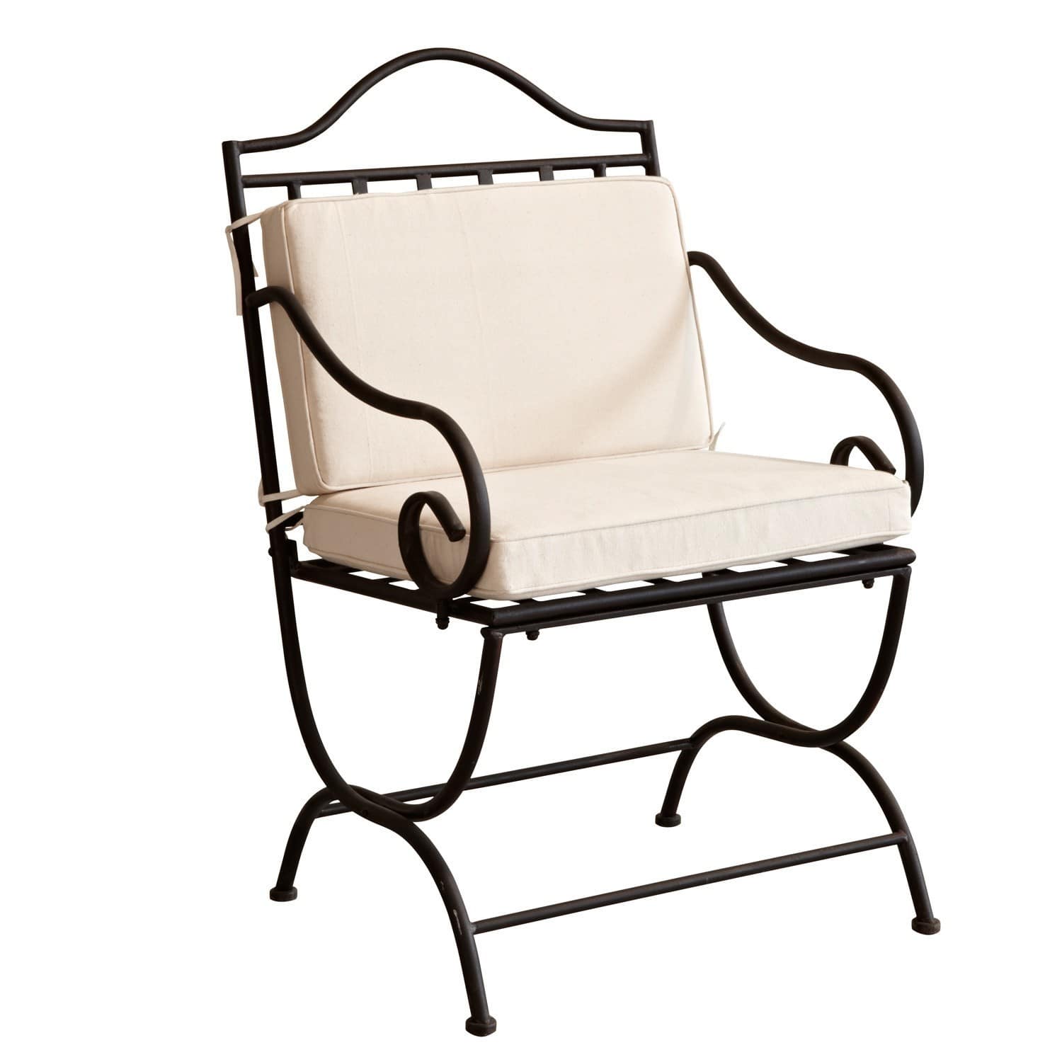 Stuhl Avanton Schwarzer Metallstuhl mit cremefarbenen Polstern, bequemer Stuhl für Wohnzimmer oder Garten