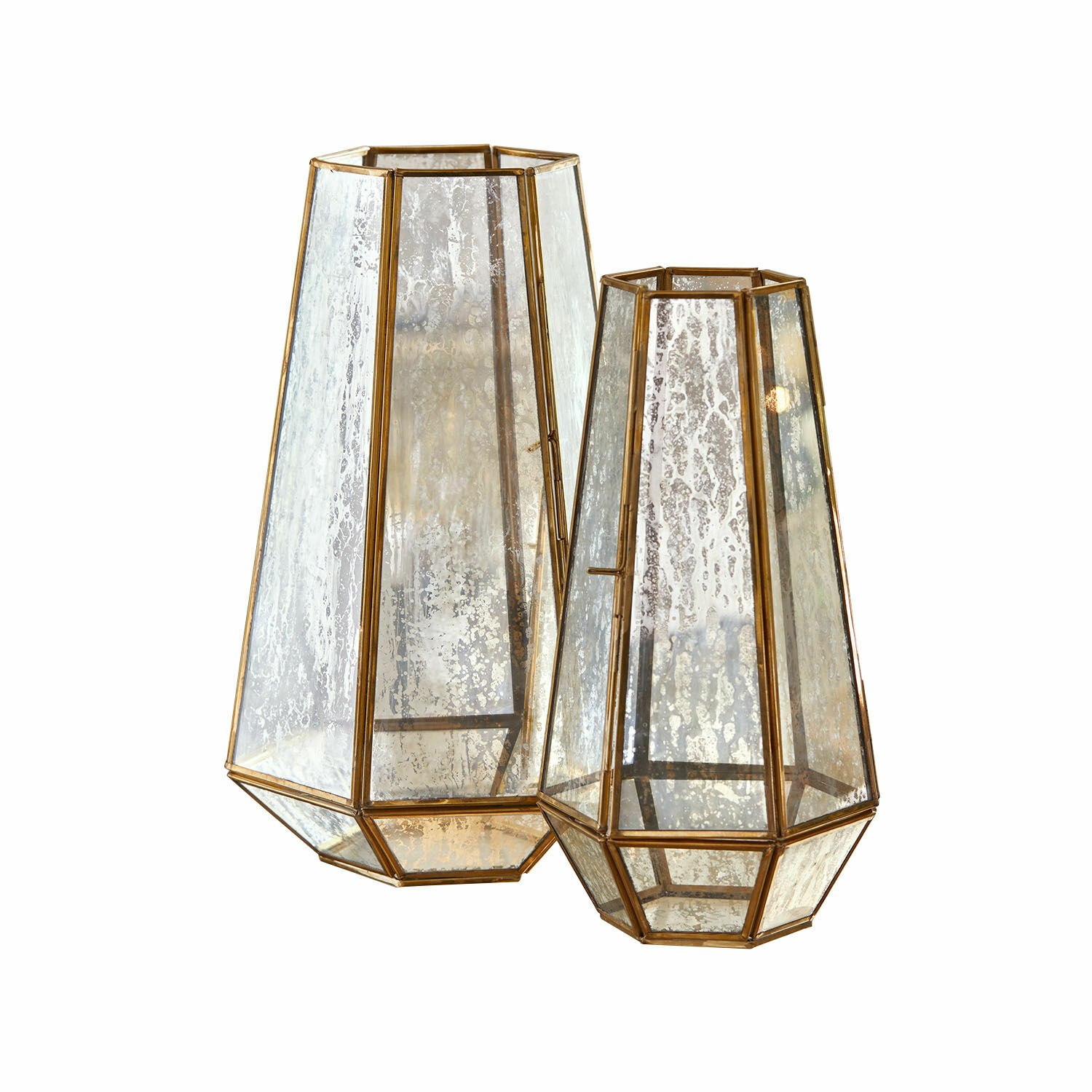 Windlicht 2er Set Mouniza Set aus zwei Laternen aus gealtertem Glas mit Messingrahmen im Vintage-Stil zur Wohnraumdekoration