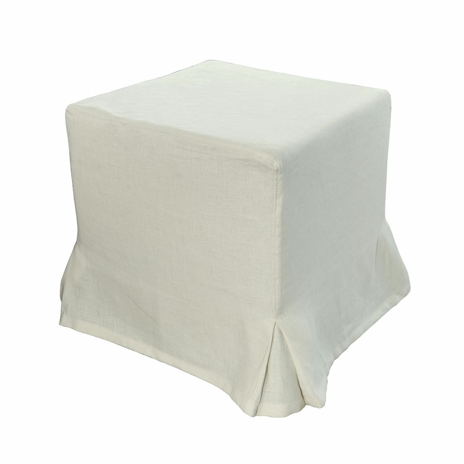 leinen Quadratischer Hocker Ulysette mit cremefarbenem Leinenbezug für Wohnzimmer und Einrichtung