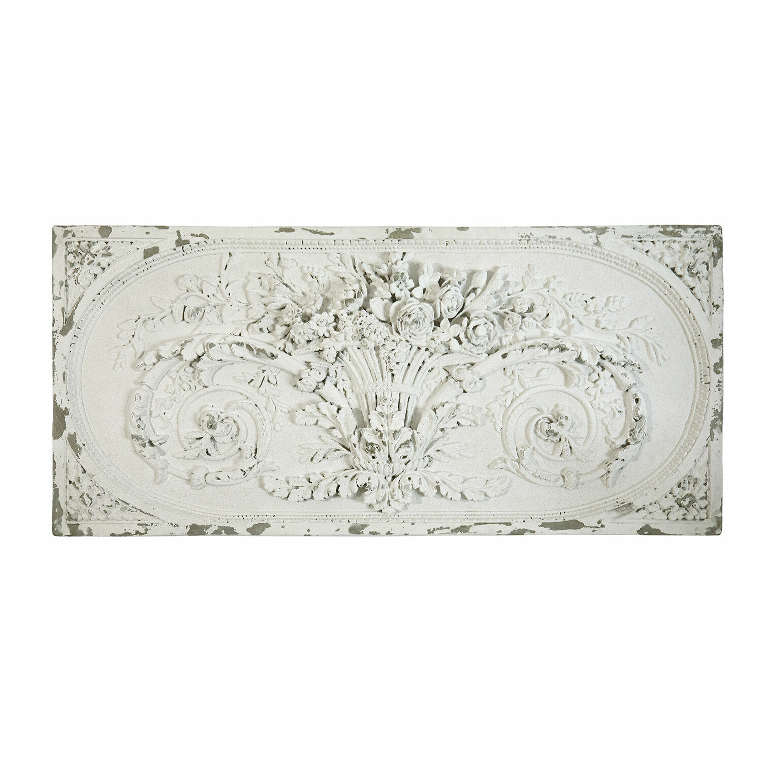 Deko-Paneel Rêveresque Dekorative weiße Wandplatte mit floralem Relief und antik wirkender Oberfläche für Vintage-Interieur
