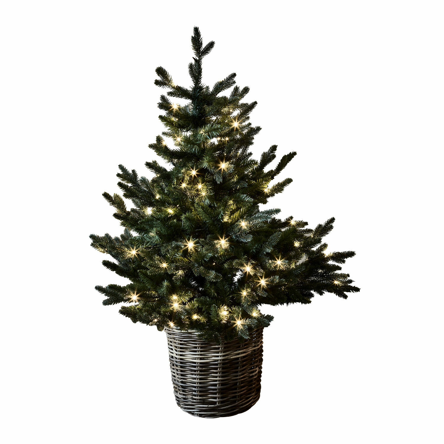 Deko-Baum Mantilly Künstlicher Weihnachtsbaum im Korb aus Weide mit warmweißen Lichtern, festliche Dekoration