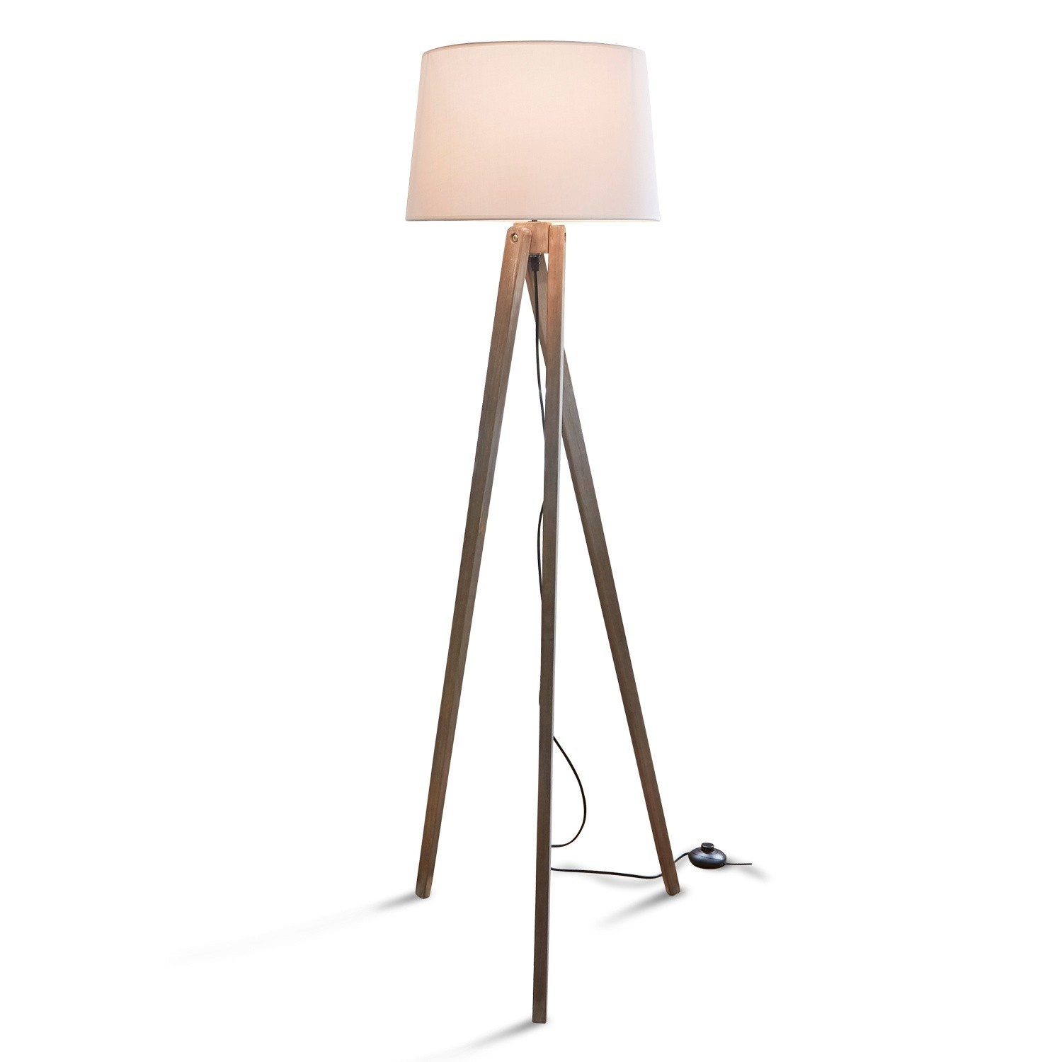 Stehlampe Troisième Stehlampe mit Holzgestell und weißem Lampenschirm, modernes Design für Wohnzimmer