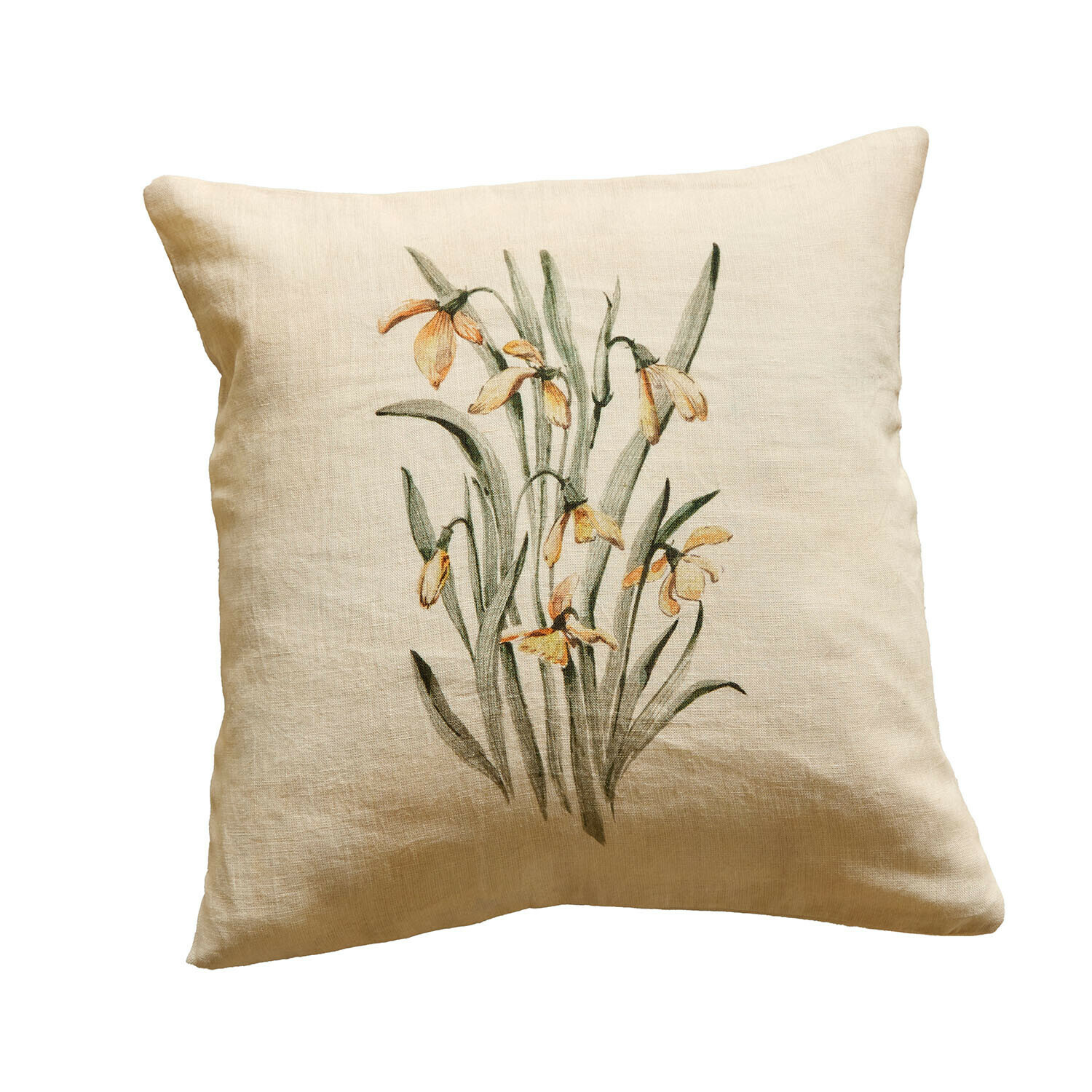 Kissenhülle Lozere Beige Leinenkissen mit gelbem Blumenmotiv, dekoratives Kissen für Wohnräume