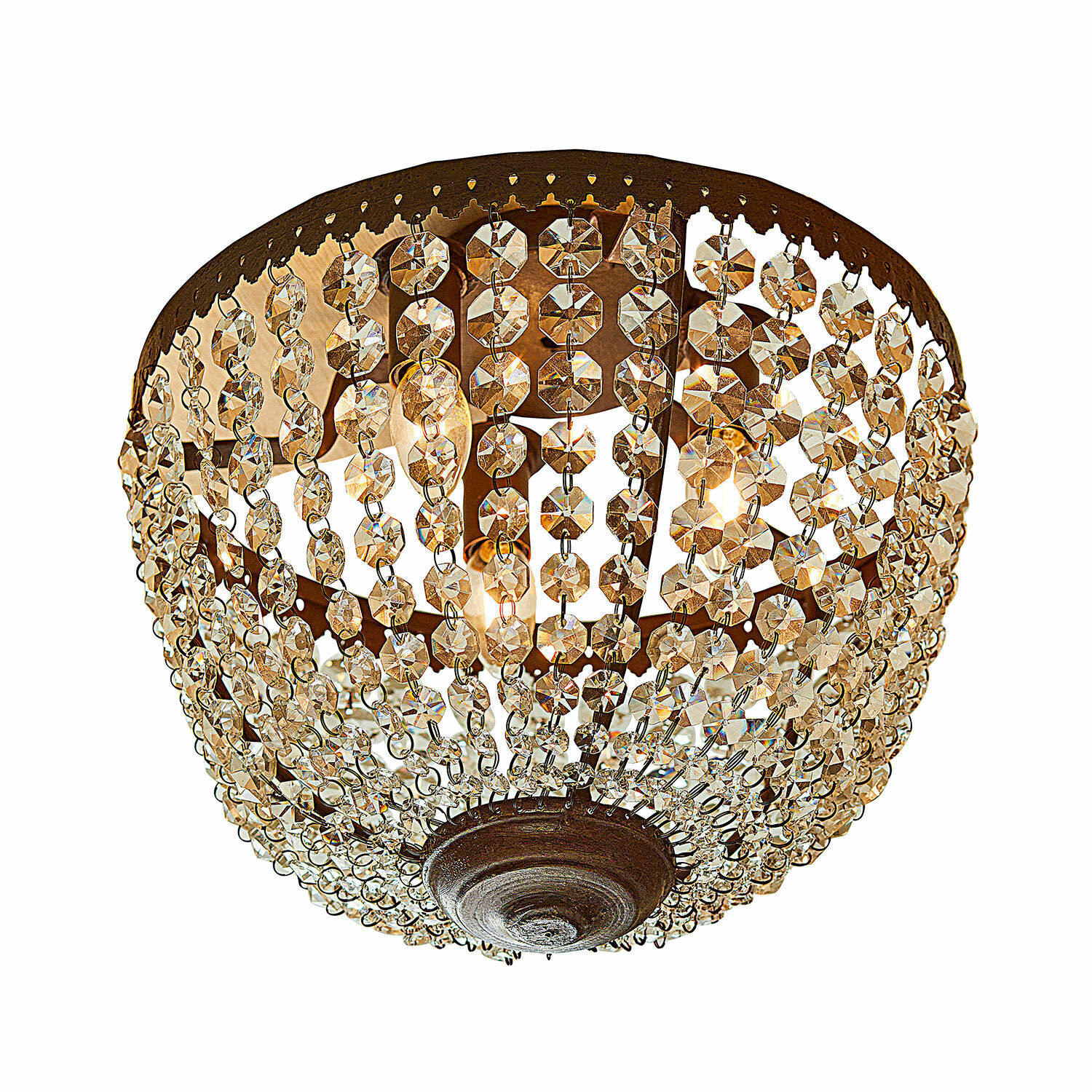 Deckenlampe Tarim Deckenleuchte mit Kristallanhängern und rostfarbener Metallfassung, dekorative LED-Lampe
