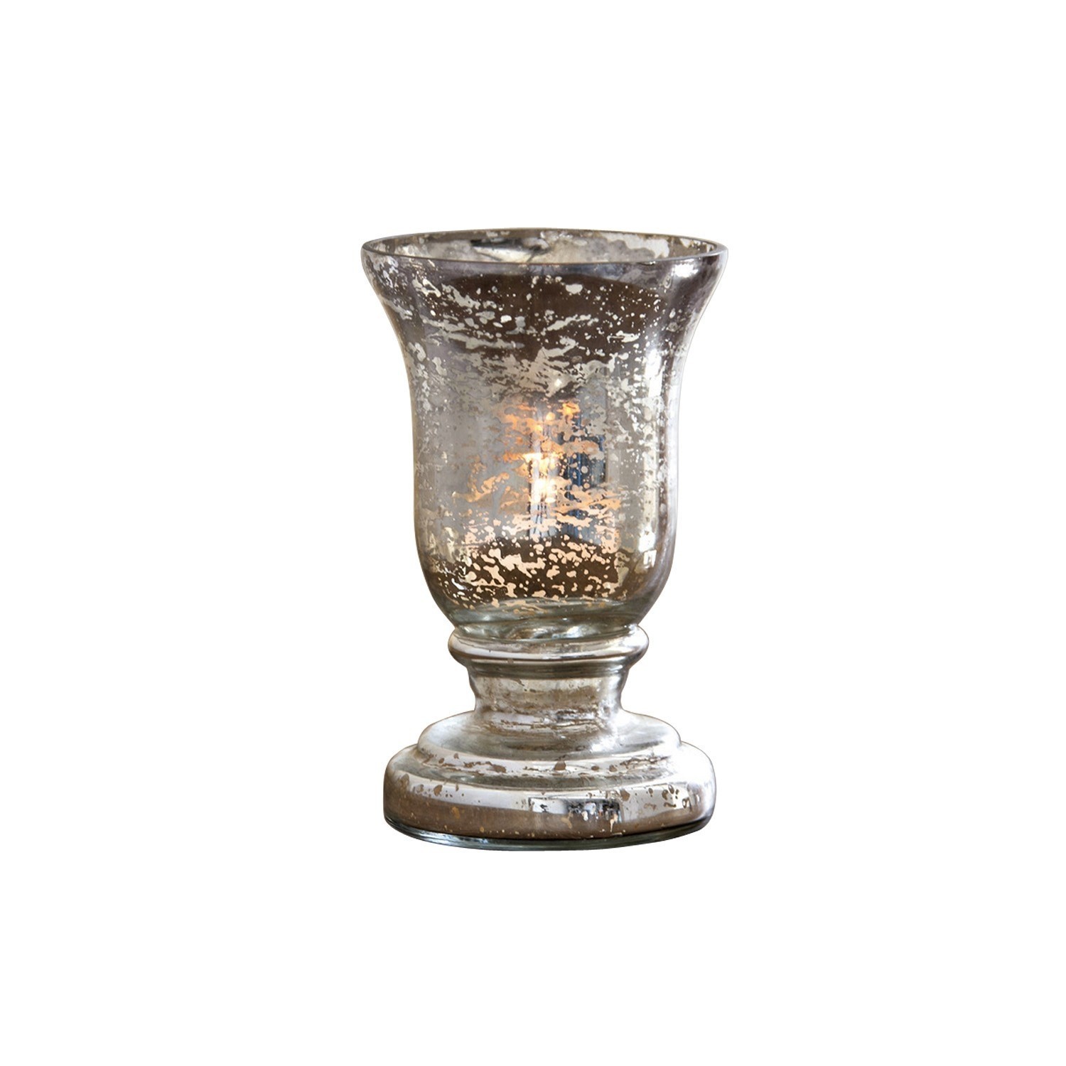 Windlicht Catus Glaswindlicht mit antiker silberner Patina, dekoratives Wohnaccessoire für stimmungsvolles Licht