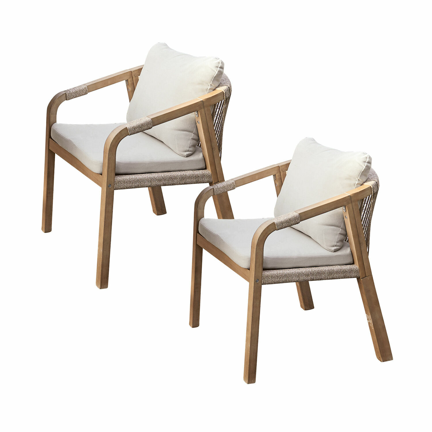 braun/creme 2er Set Stühle Kennedy aus FSC-Holz, brauner Rahmen mit cremefarbenen Polstern, bequeme Wohnzimmermöbel