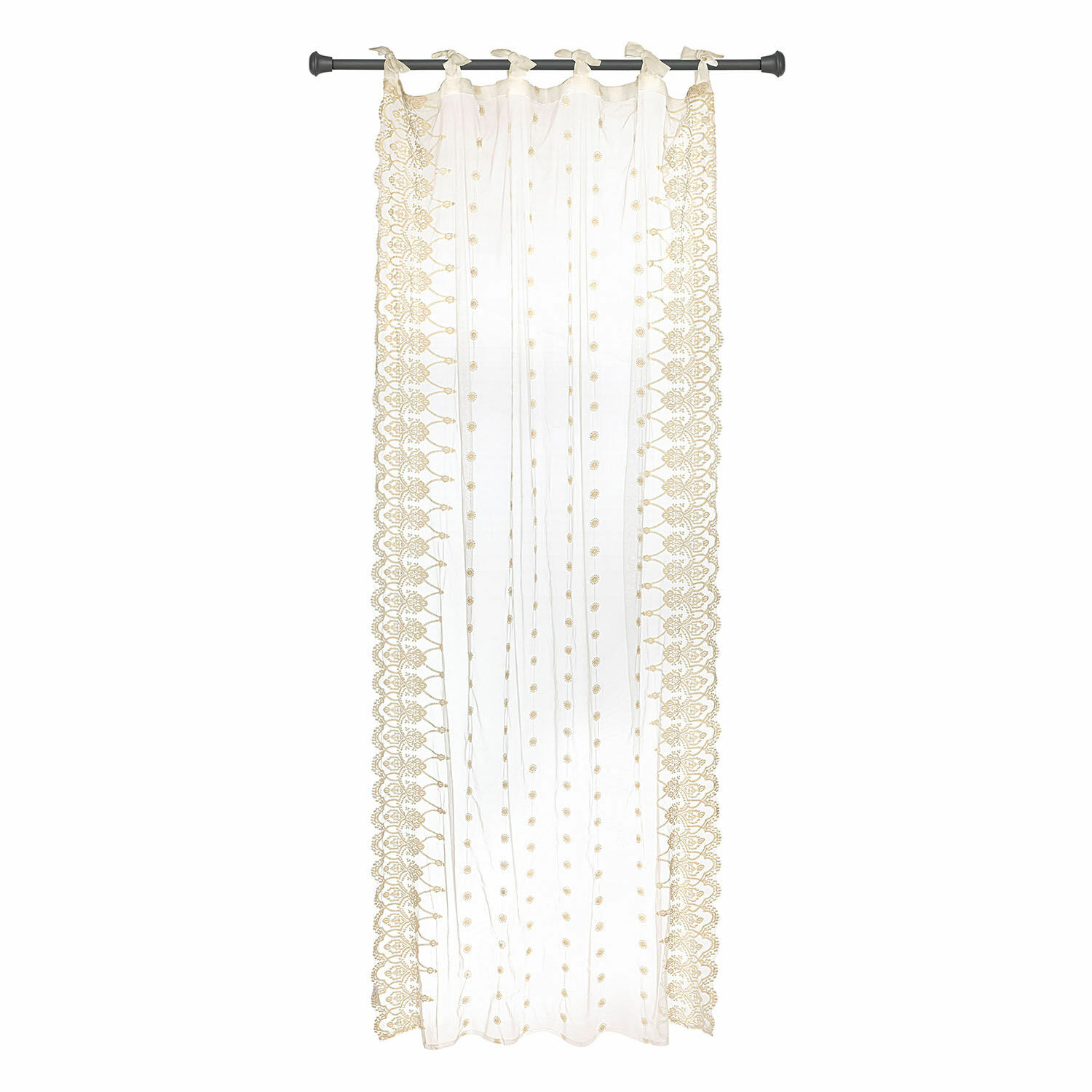 Gardine Elaisa Transparenter weißer Vorhang mit beiger Spitze und Stickerei, elegante Fensterdekoration