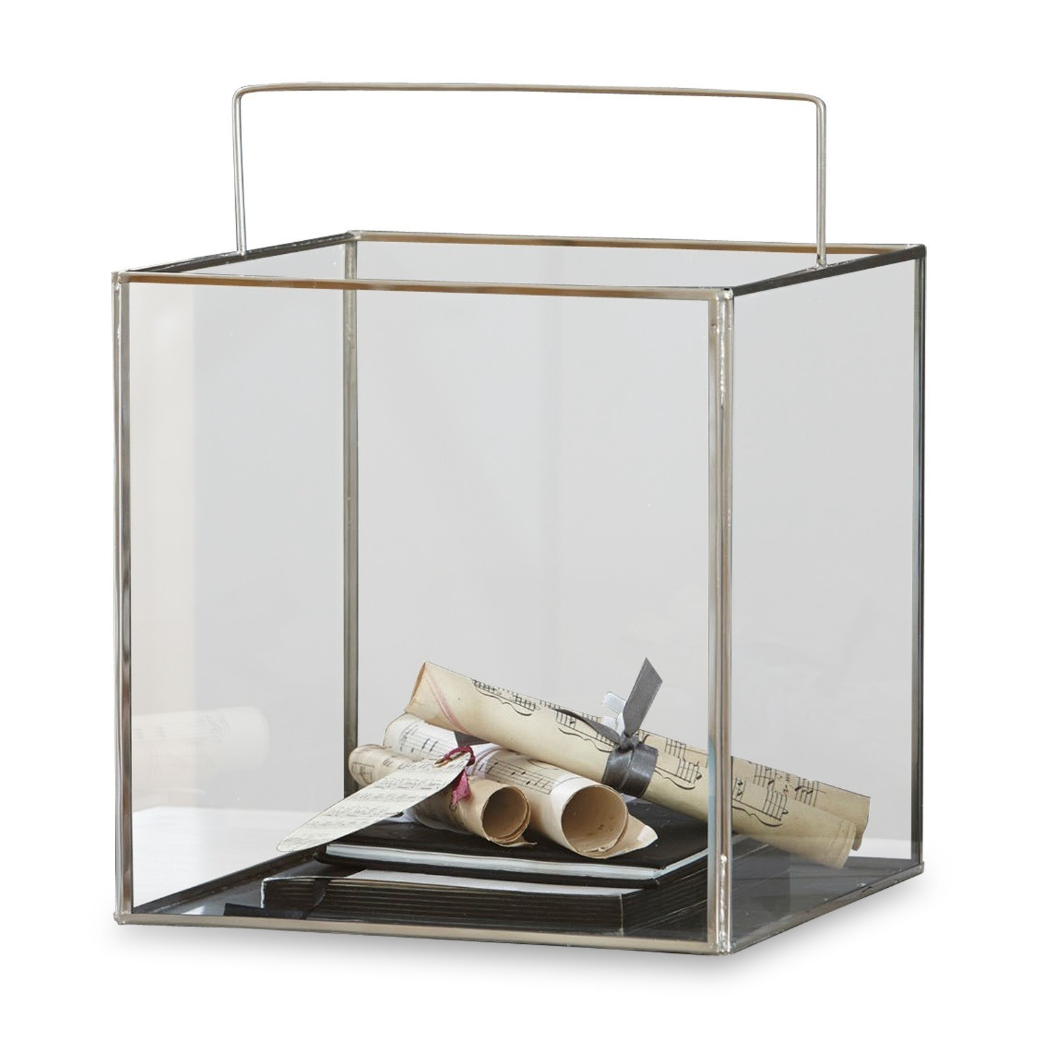 Windlicht Otero Transparente Glaslaterne mit Metallrahmen und Griff, dekoratives Wohnaccessoire