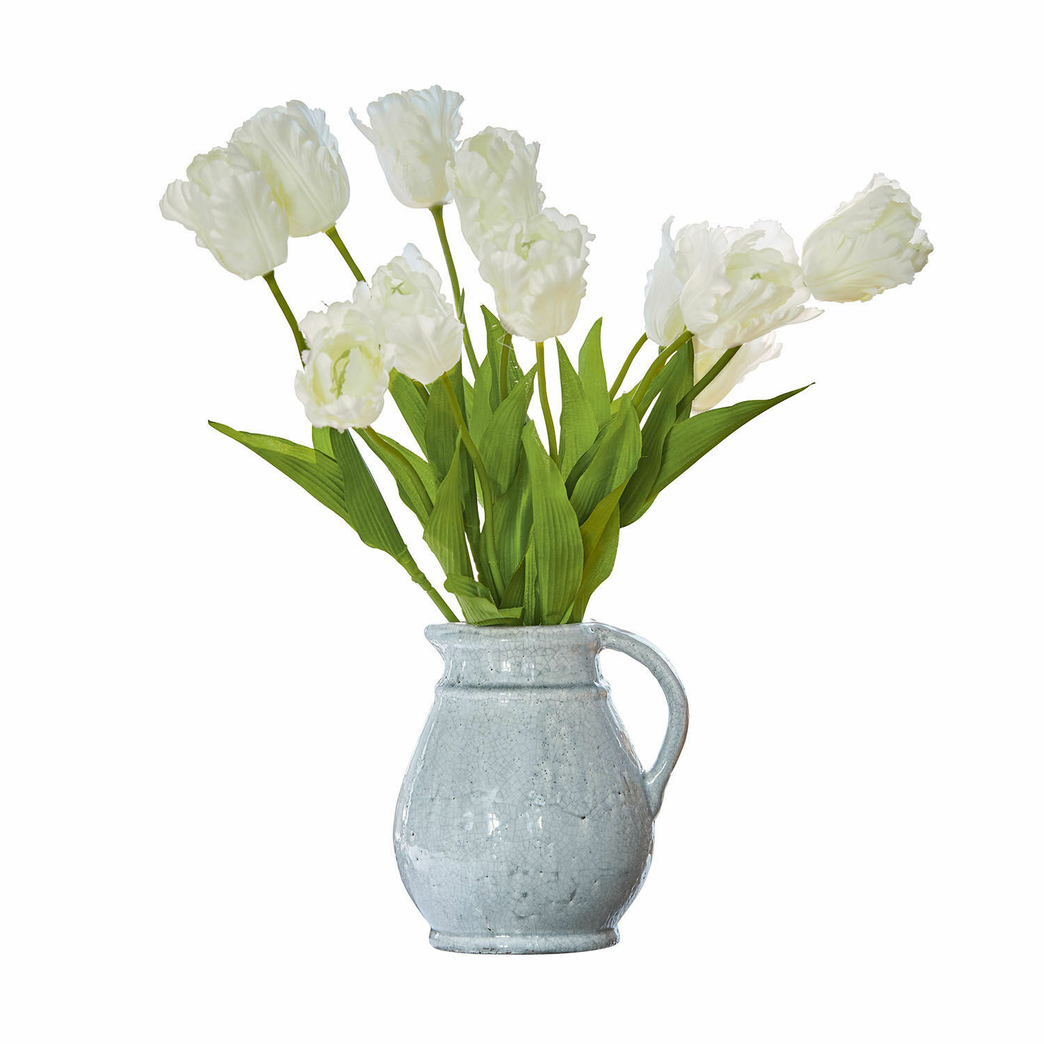 Kunstblume Tulpe 6er Set Lamarr Weißer Tulpenstrauß in grauem Keramikkrug als stilvolle Wohnraumdekoration