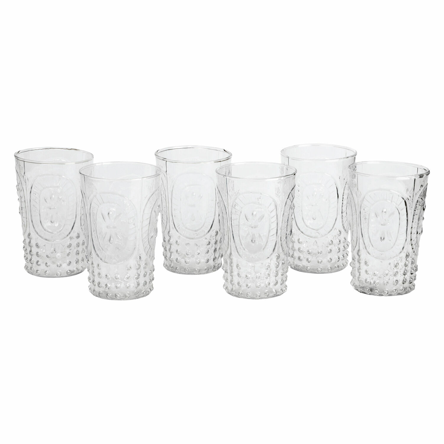 Glas 6er Set Fleury Set aus sechs transparenten Gläsern aus Glas mit dekorativem Relief und erhabenen Punkten
