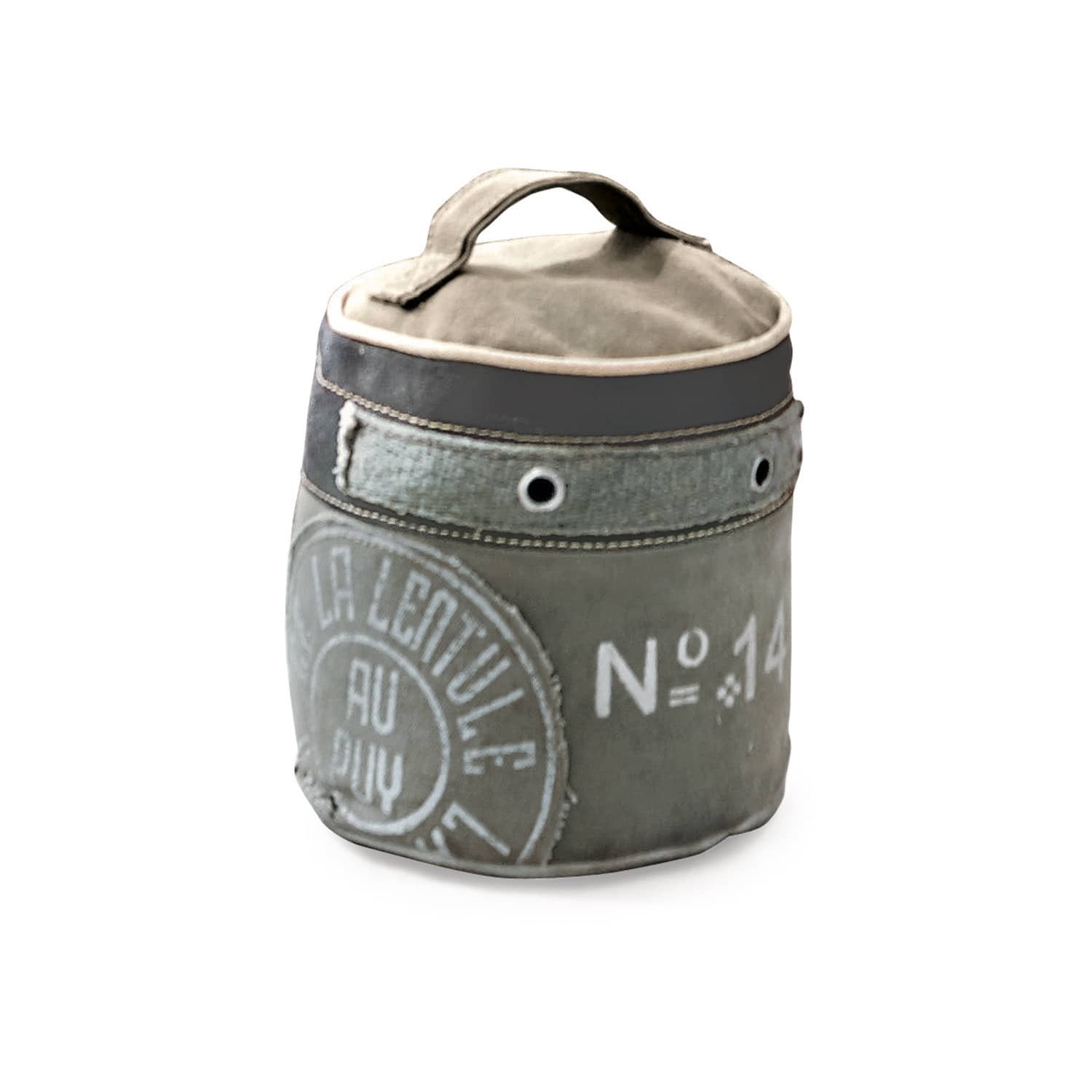 Türstopper au Puy Graue Stofftasche mit Griff und Vintage-Aufdruck, praktischer Aufbewahrungsbehälter
