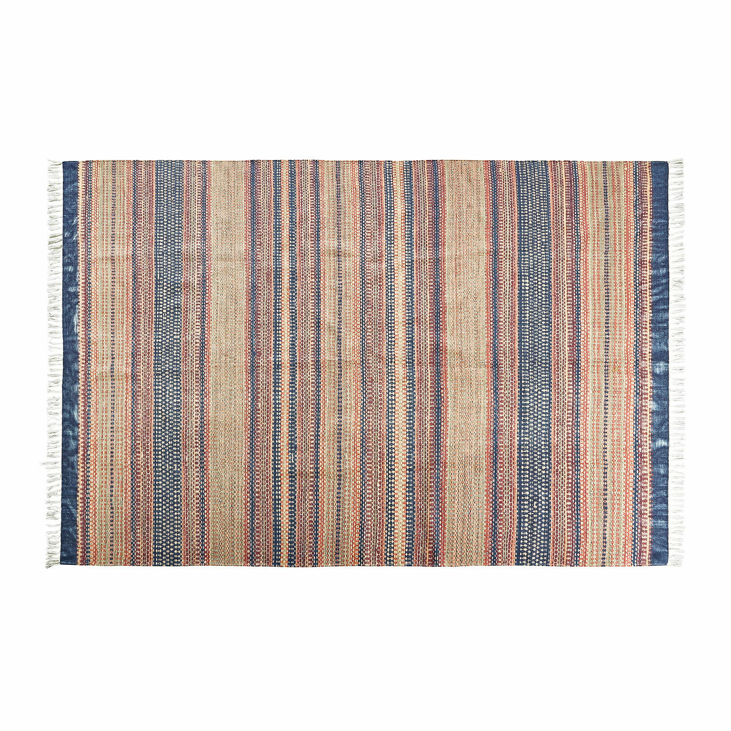 In- & Outdoor-Teppich Atlanta Gestreifter Baumwollteppich in Blau, Rot und Beige, dekorativ und strapazierfähig