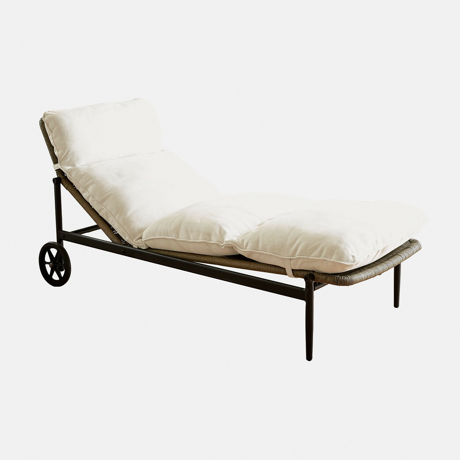 braun/creme Lounger Langforda mit braunem Gestell und cremefarbenem Polster, bequeme Gartenliege
