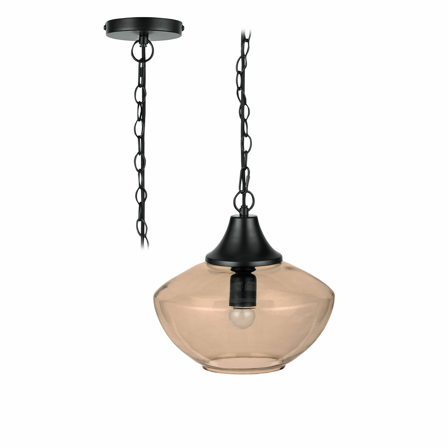 Hängelampe Nerilane Hängelampe aus Glas mit schwarzem Metallhalter und Kette, modernes Innenraumlicht
