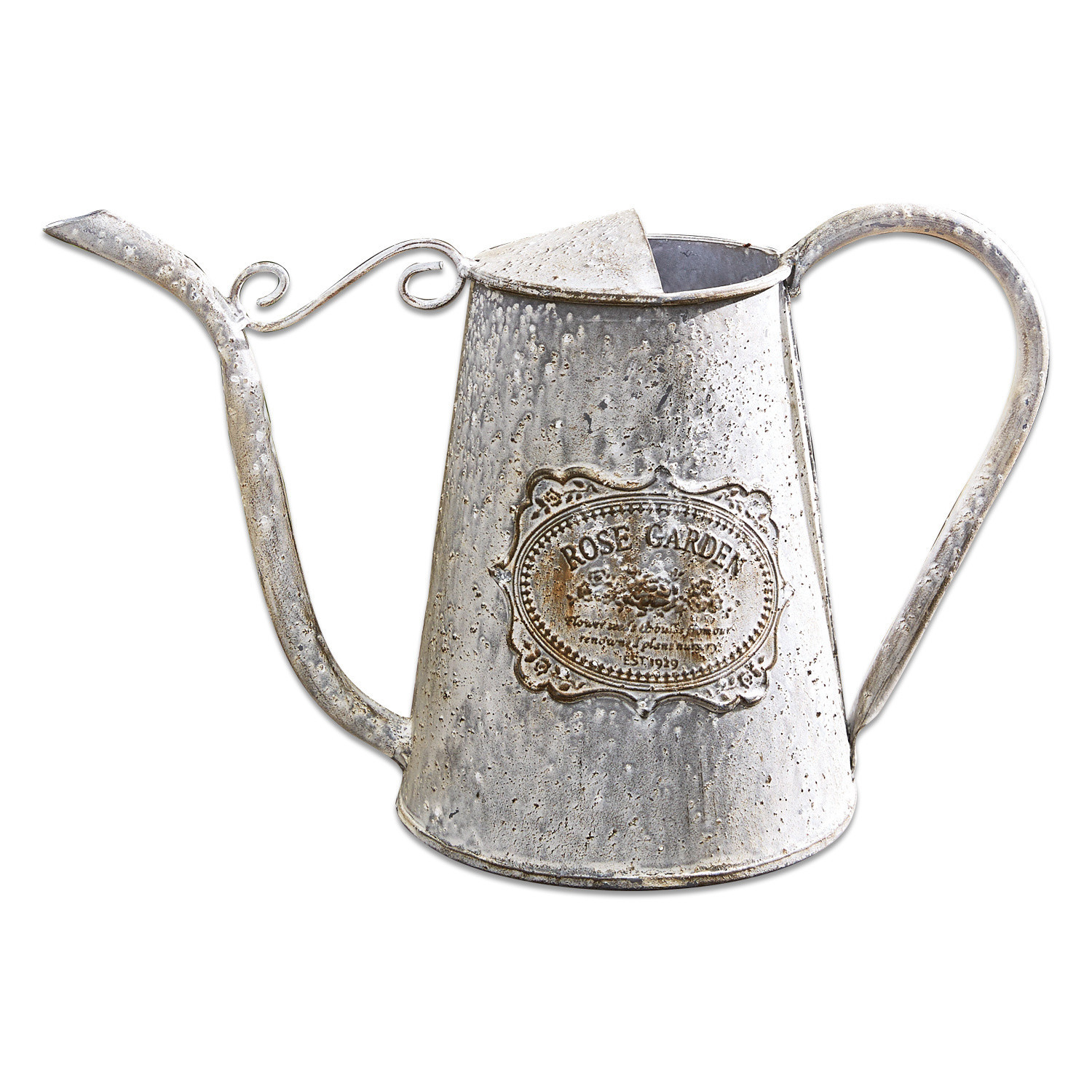 Gießkanne Rose Garden Vintage Metall-Gießkanne in Silber mit Rose Garden Schriftzug für Gartenarbeit