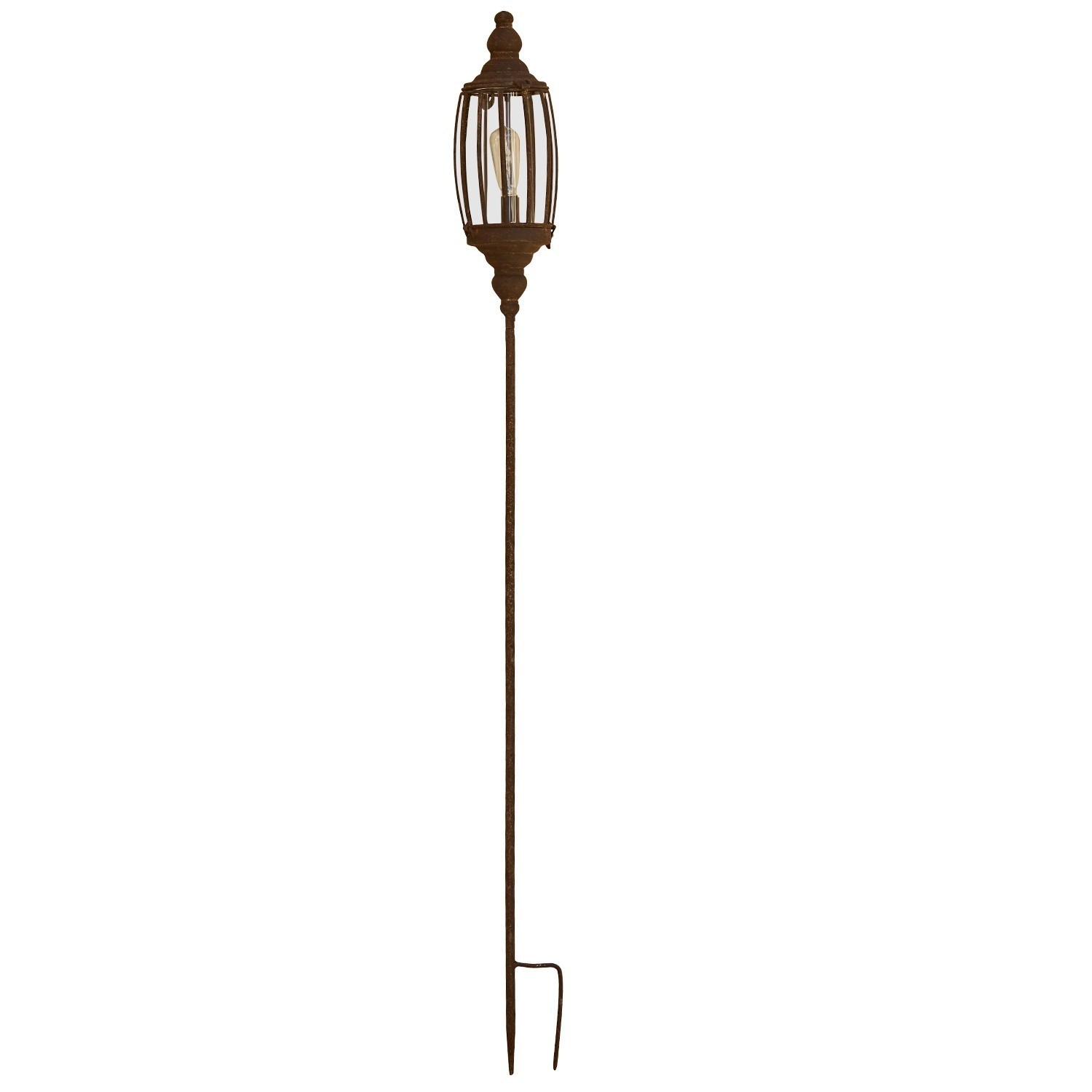 LED-Laterne Ivette Dekorative Gartenlaterne aus rostigem Metall mit langem Erdspieß für Außenbeleuchtung im Vintage-Stil