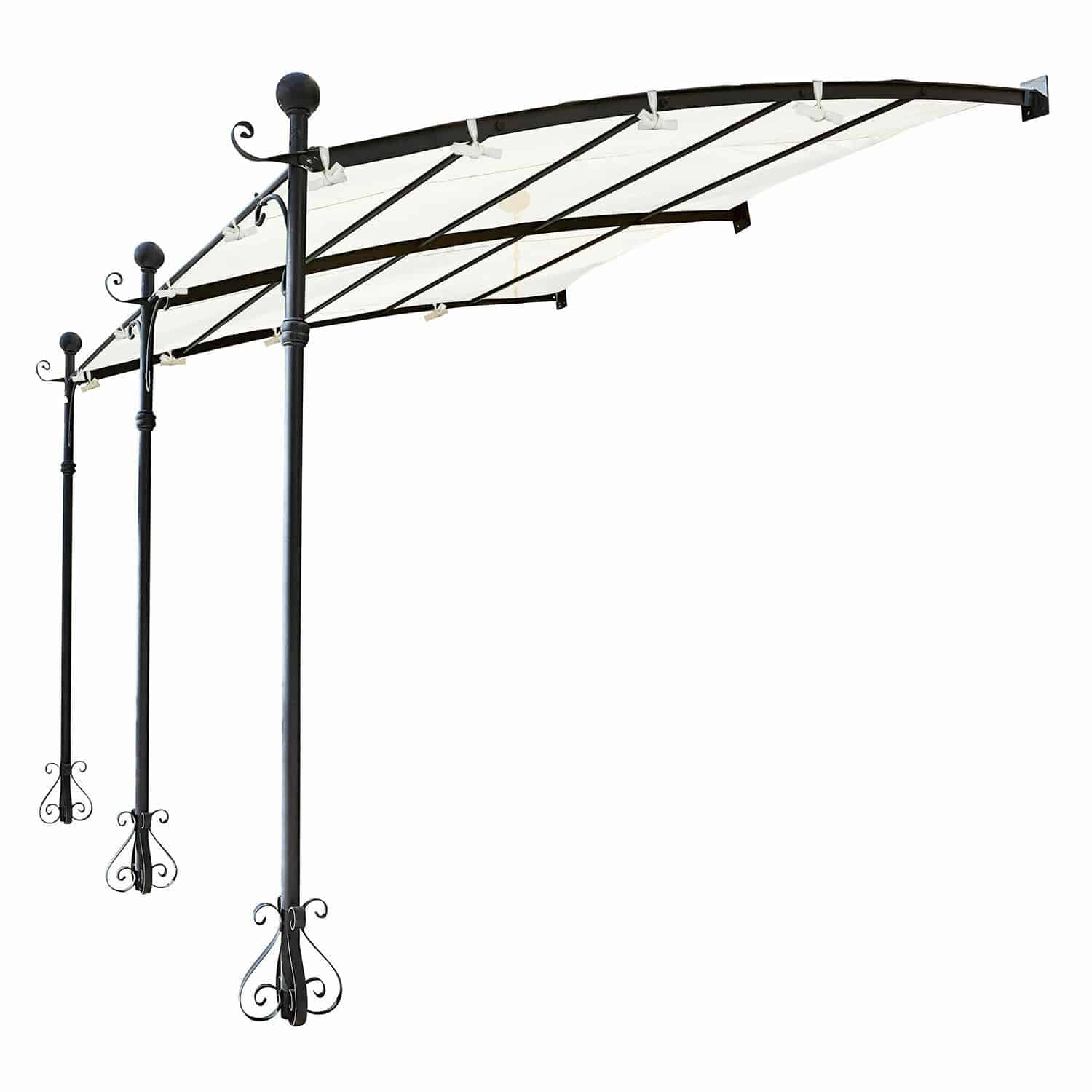 Pergola Kattles Schwarzes Metallvordach mit weißem Stoffdach für Garten oder Terrasse