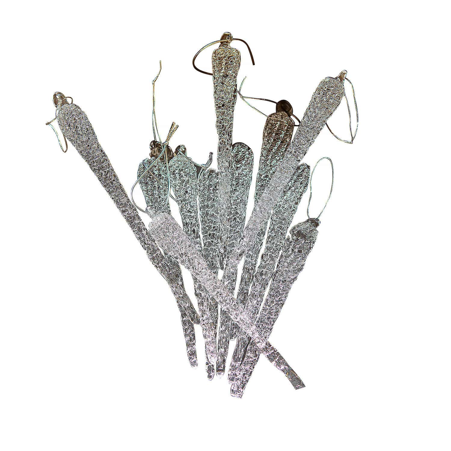 Glaszapfen 12er Set Salvique Set aus silbernen Metall-Hängedekorationen mit strukturierter Oberfläche für Wohnraumdeko