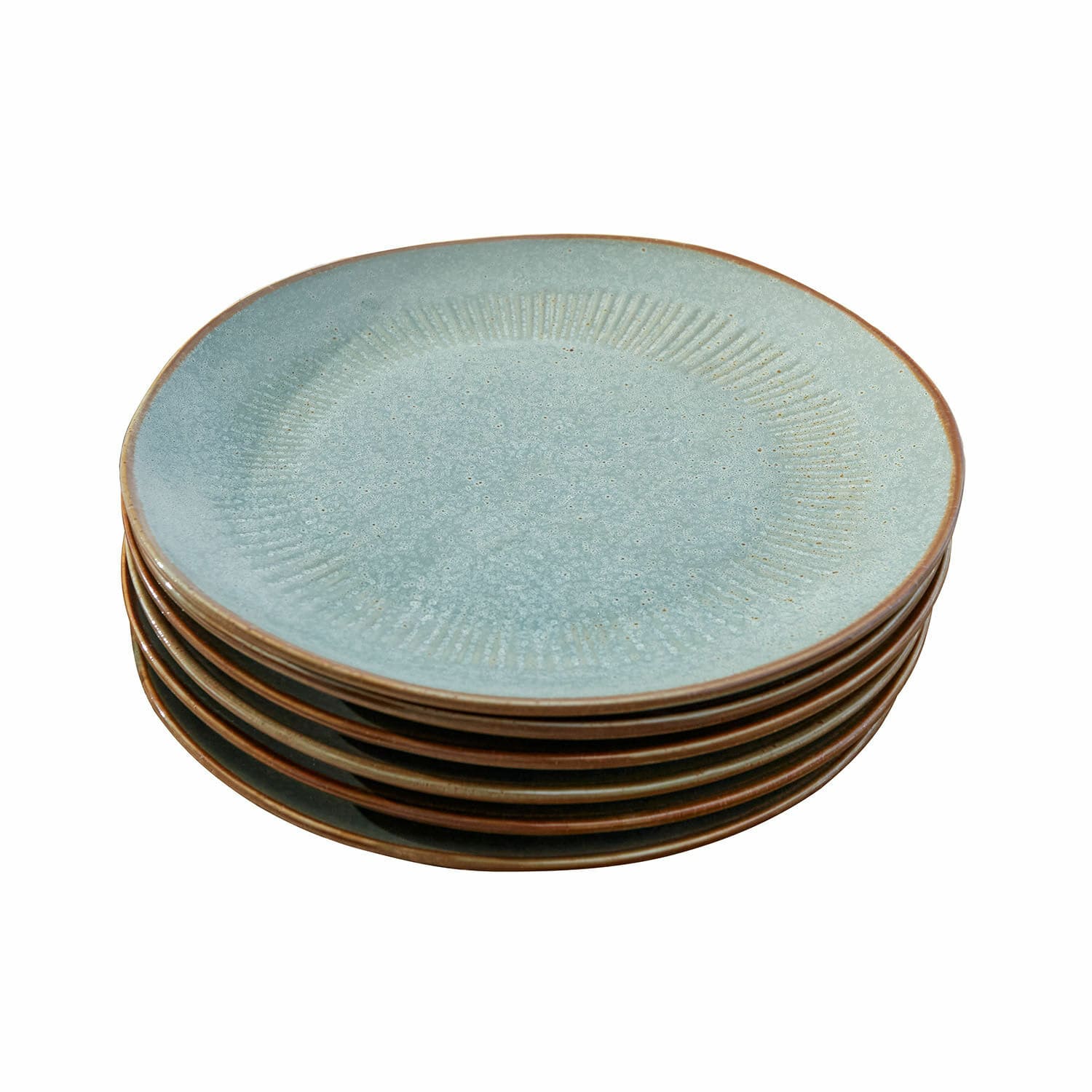 Teller 6er Set Périers Set aus blauen Keramiktellern mit braunem Rand, ideal für Tischdekoration und Servieren von Speisen