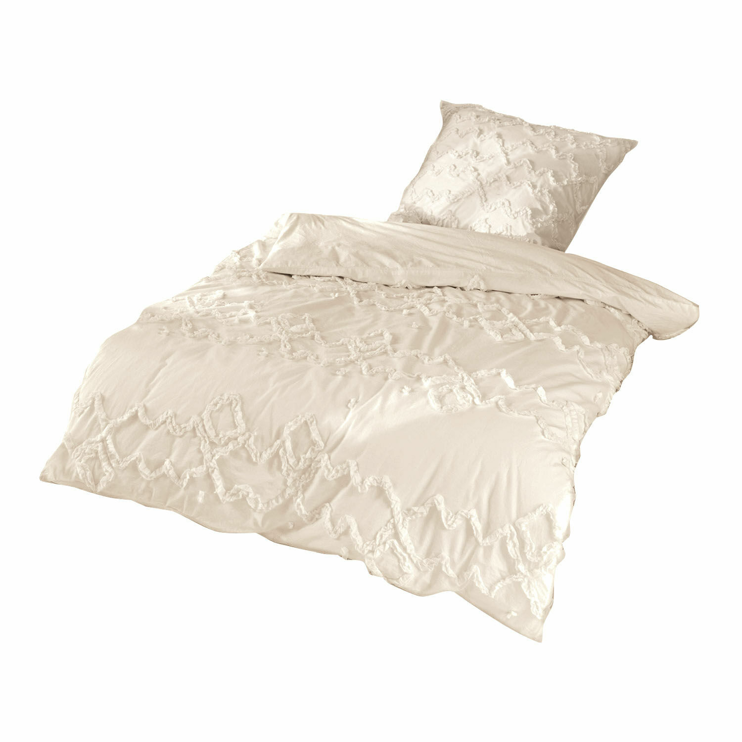 Bettwäsche Élaine Beige Baumwoll-Bettwäsche mit dekorativem Muster, weich und stilvoll fürs Schlafzimmer